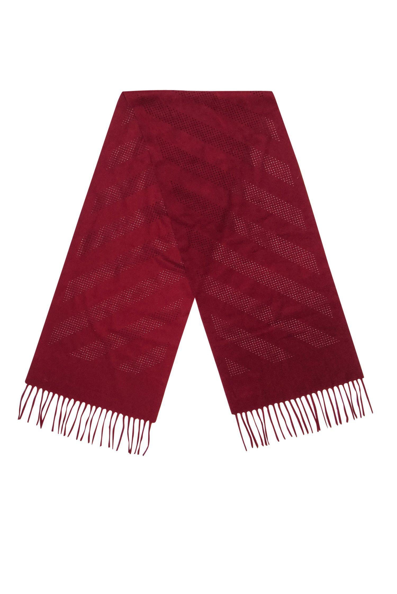 Colombo's Stunning Red Cashmere Scarf: Perforated Trim & Fringe