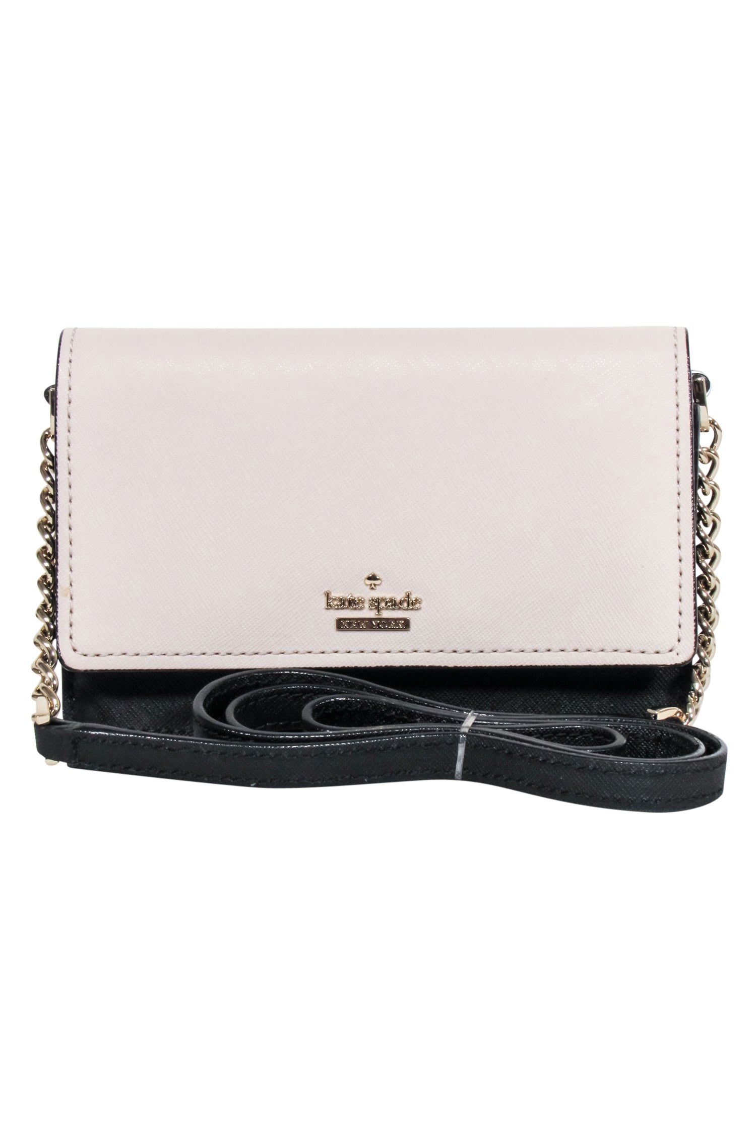 Kate Spade's Chic Beige & Black Leather Mini Crossbody Bag