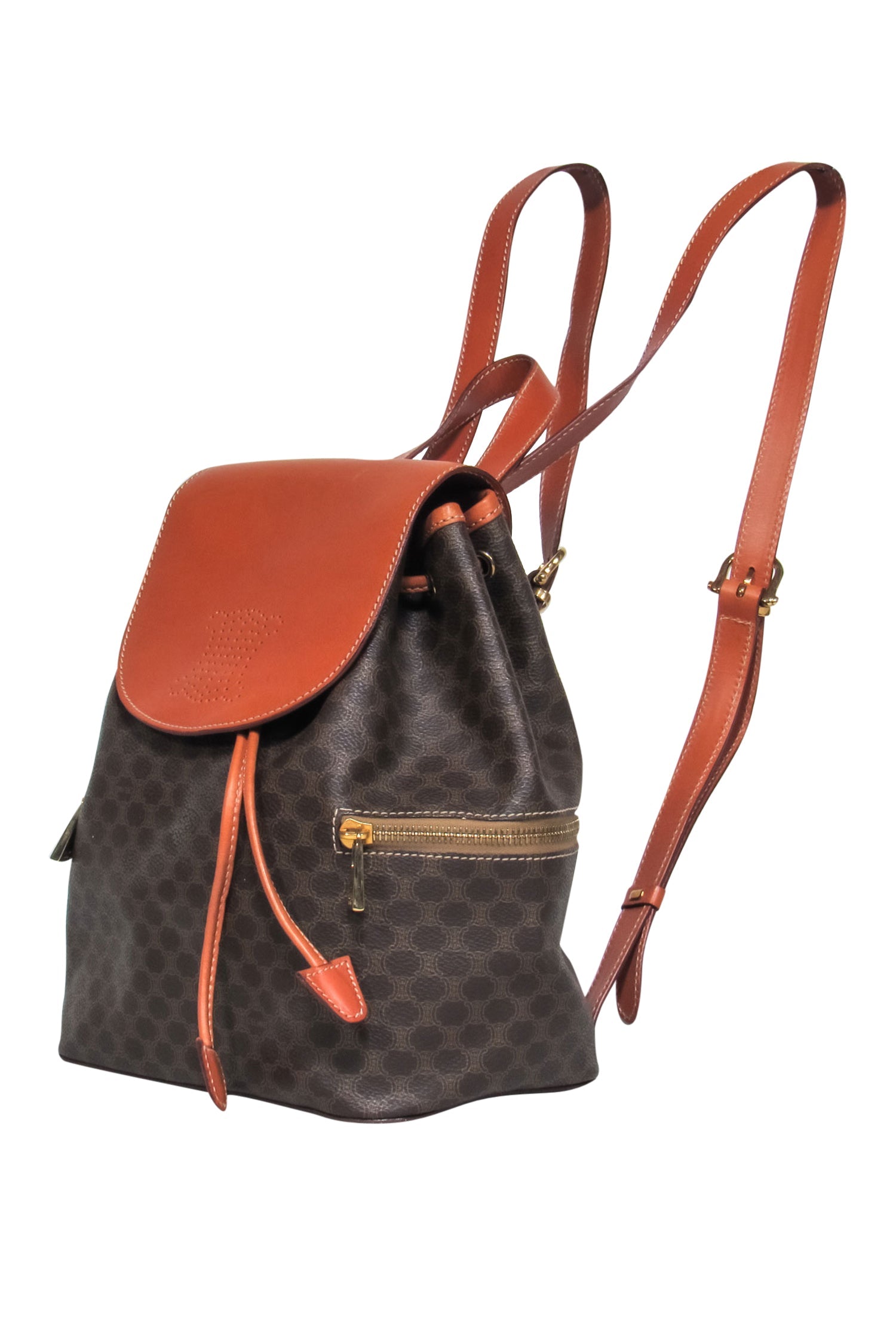 Celine Brown Pebbled Leather Backpack: A Fashionable Fold-Over Beauty