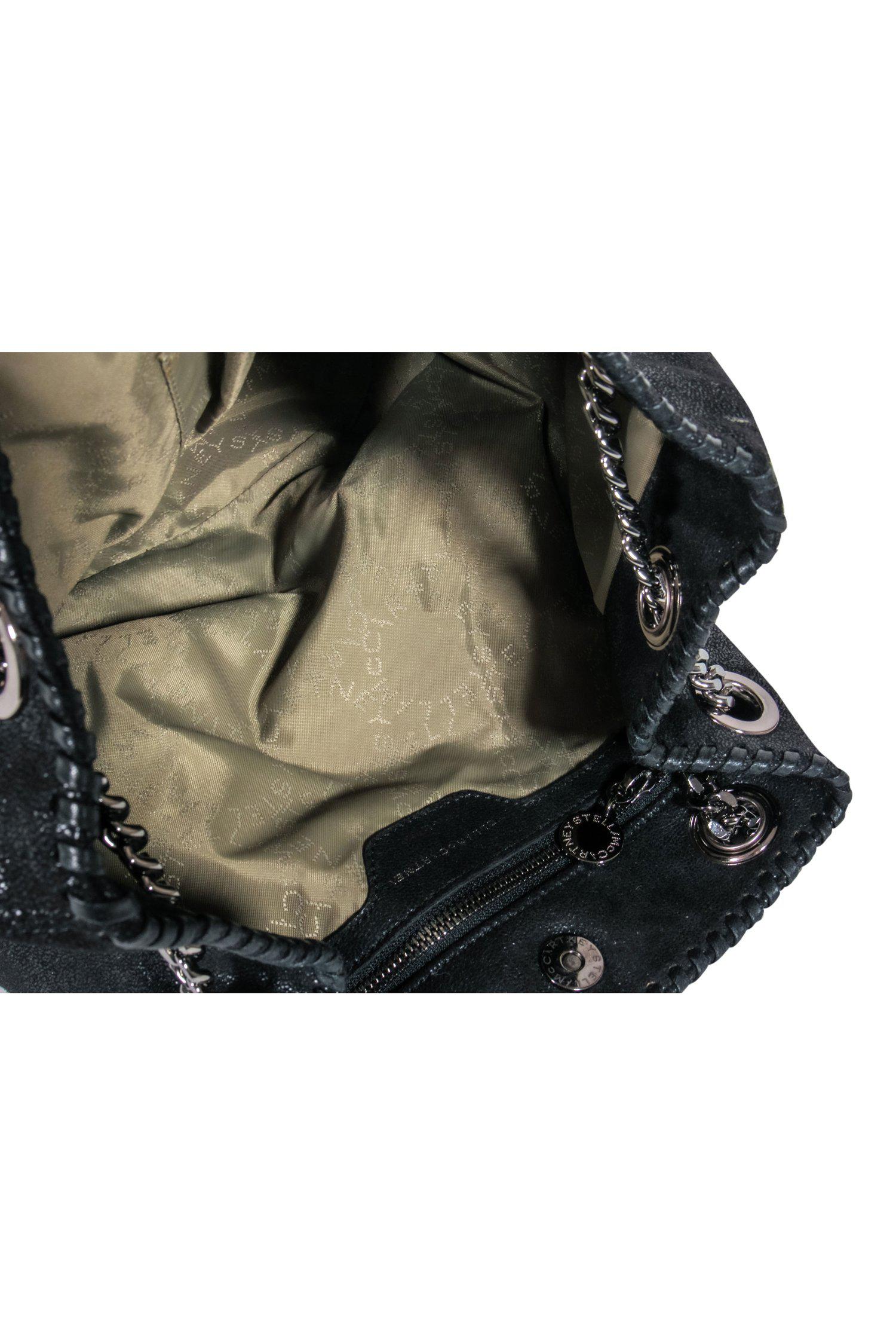 Stella McCartney's Stunning Black Vegan Suede Falabella Chain Strap Bucket Bag