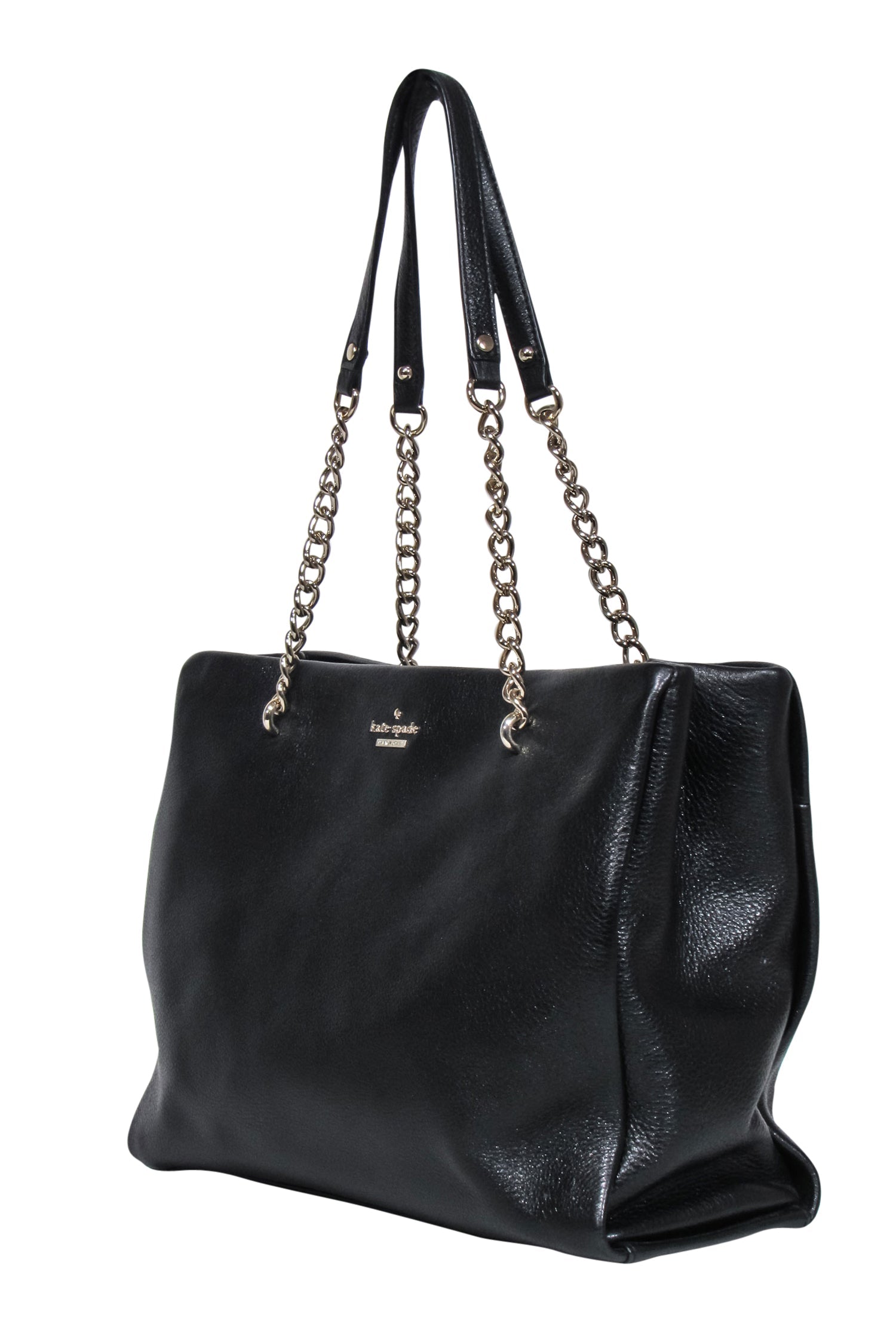 Kate Spade - Stunning Black Leather Large Tote Bag with Chain Straps