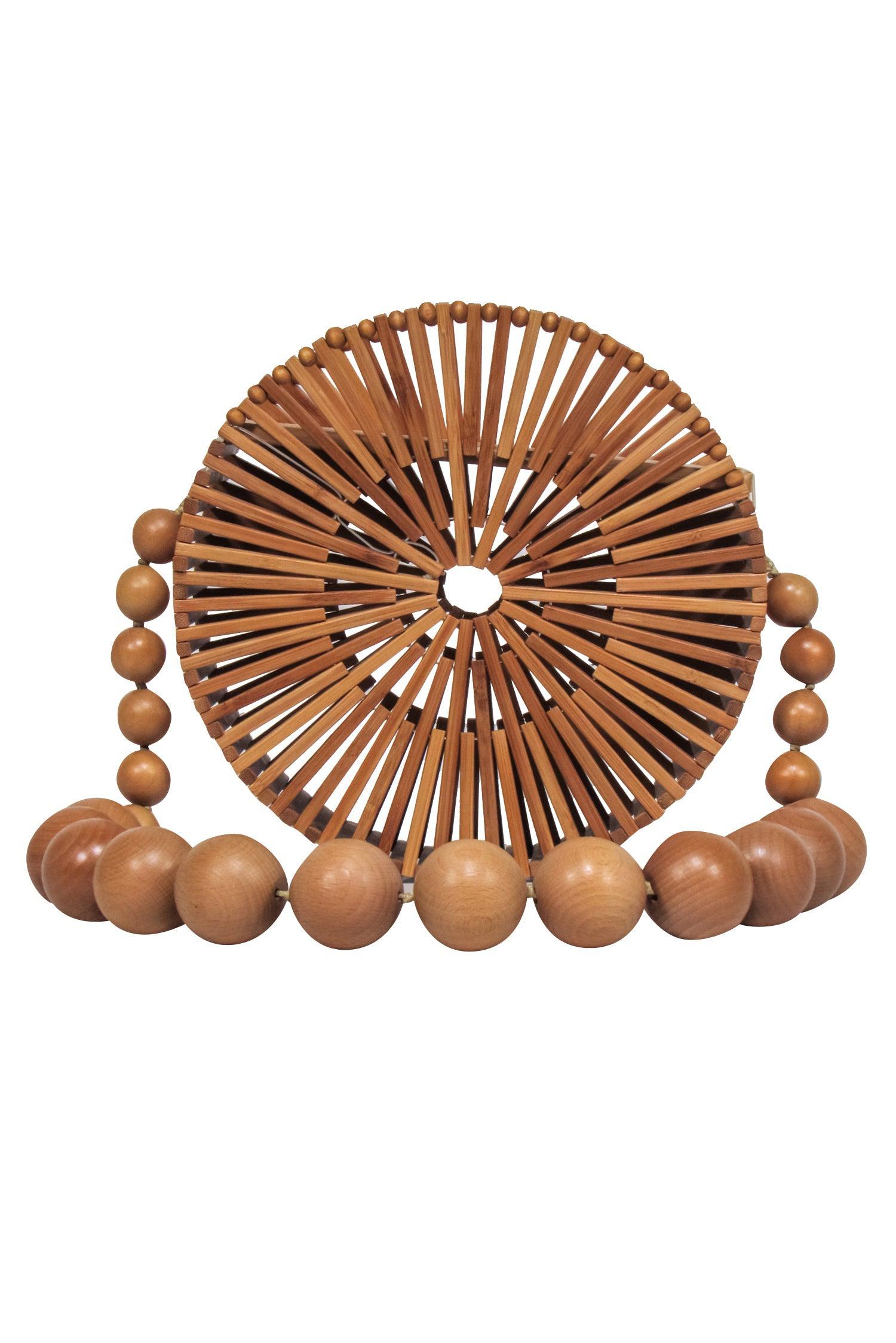 Cult Gaia's Stunning Tan Wooden Round Shoulder Bag for Summer
