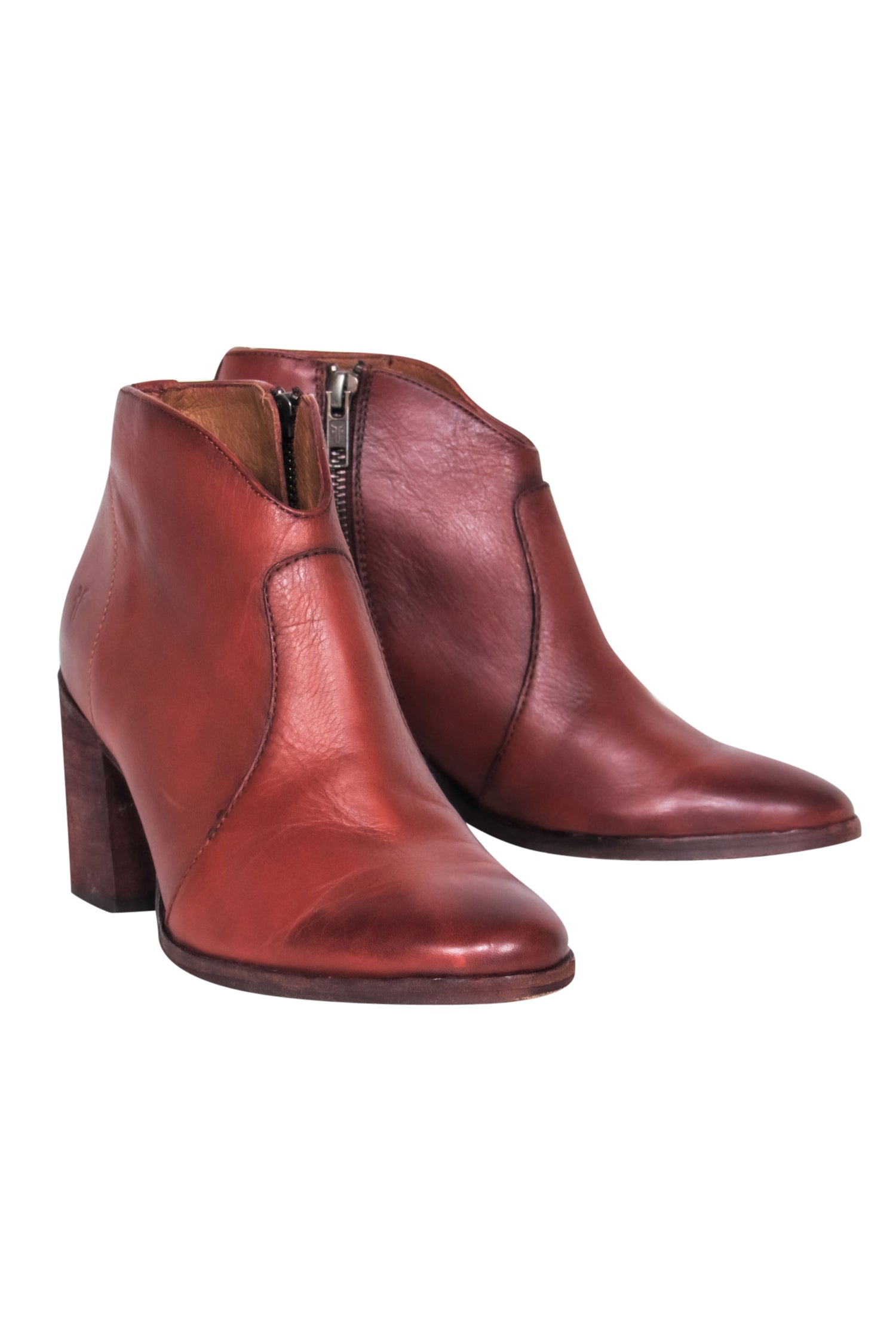 Frye's Red Clay Leather Nora Ankle Booties with Zip - Size 7 - A Must - Have Autumn Luxury!