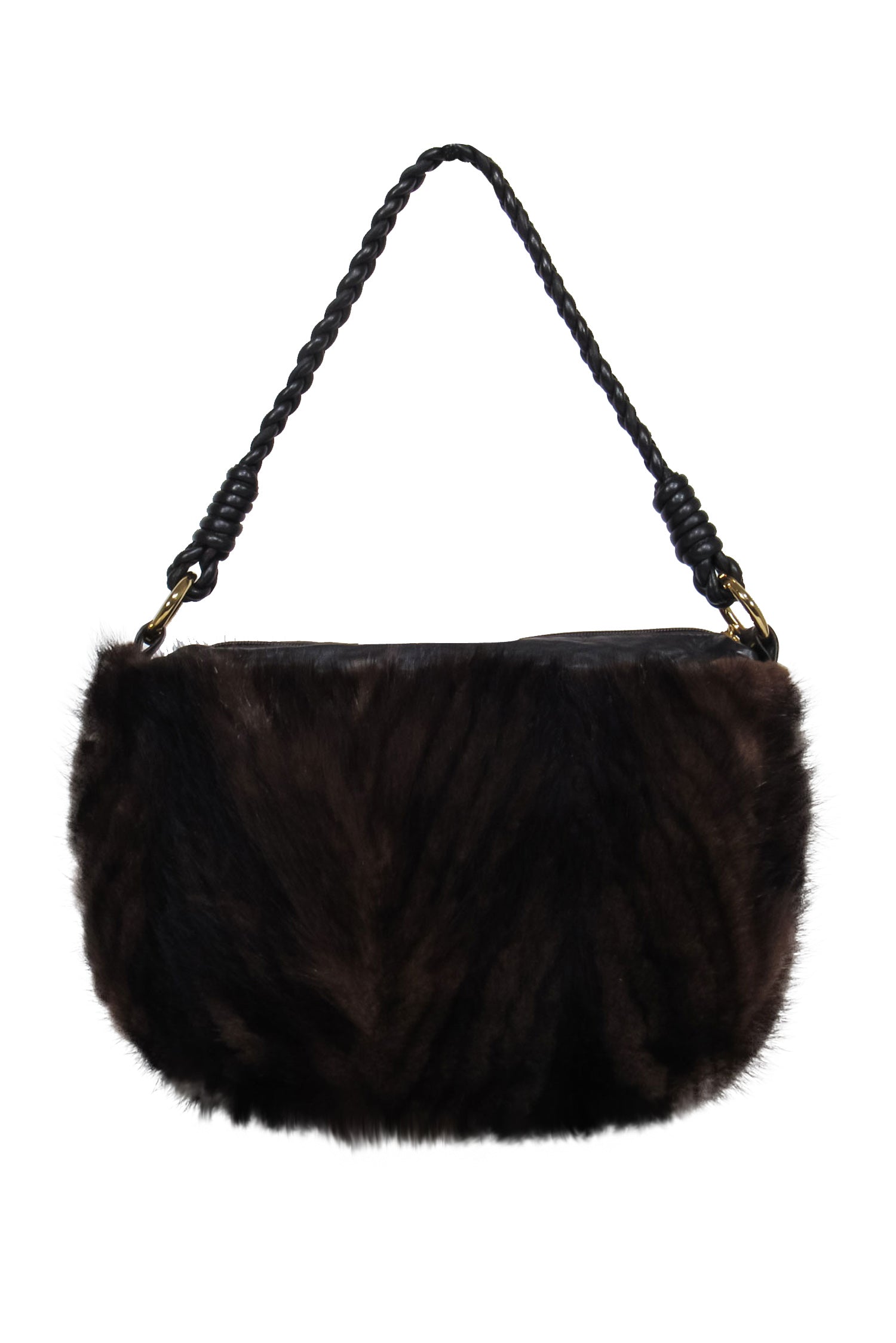Paolo Masi's Luxurious Brown Leather Shoulder Bag with Mink Fur