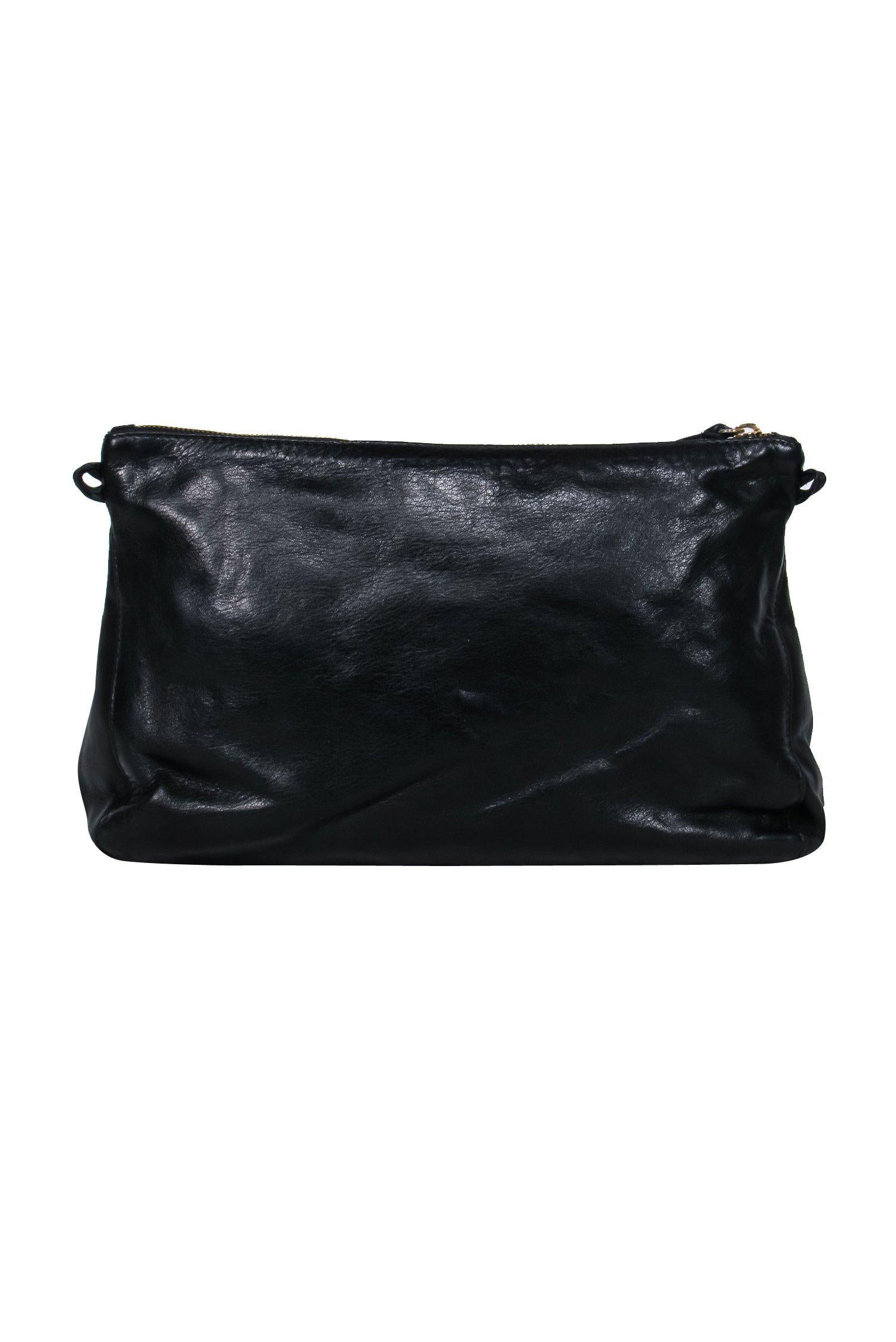 Clare V. - Stylish Black Leather Square Crossbody with Vibrant Blue Suede Pocket