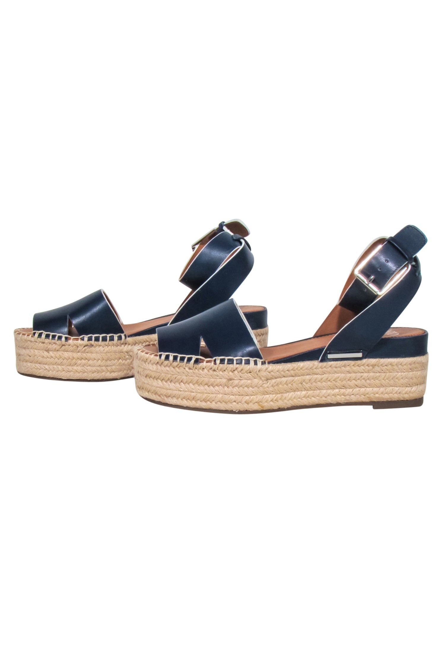 Franco Sarto Navy Leather Espadrille Platform Sandals - Size 8