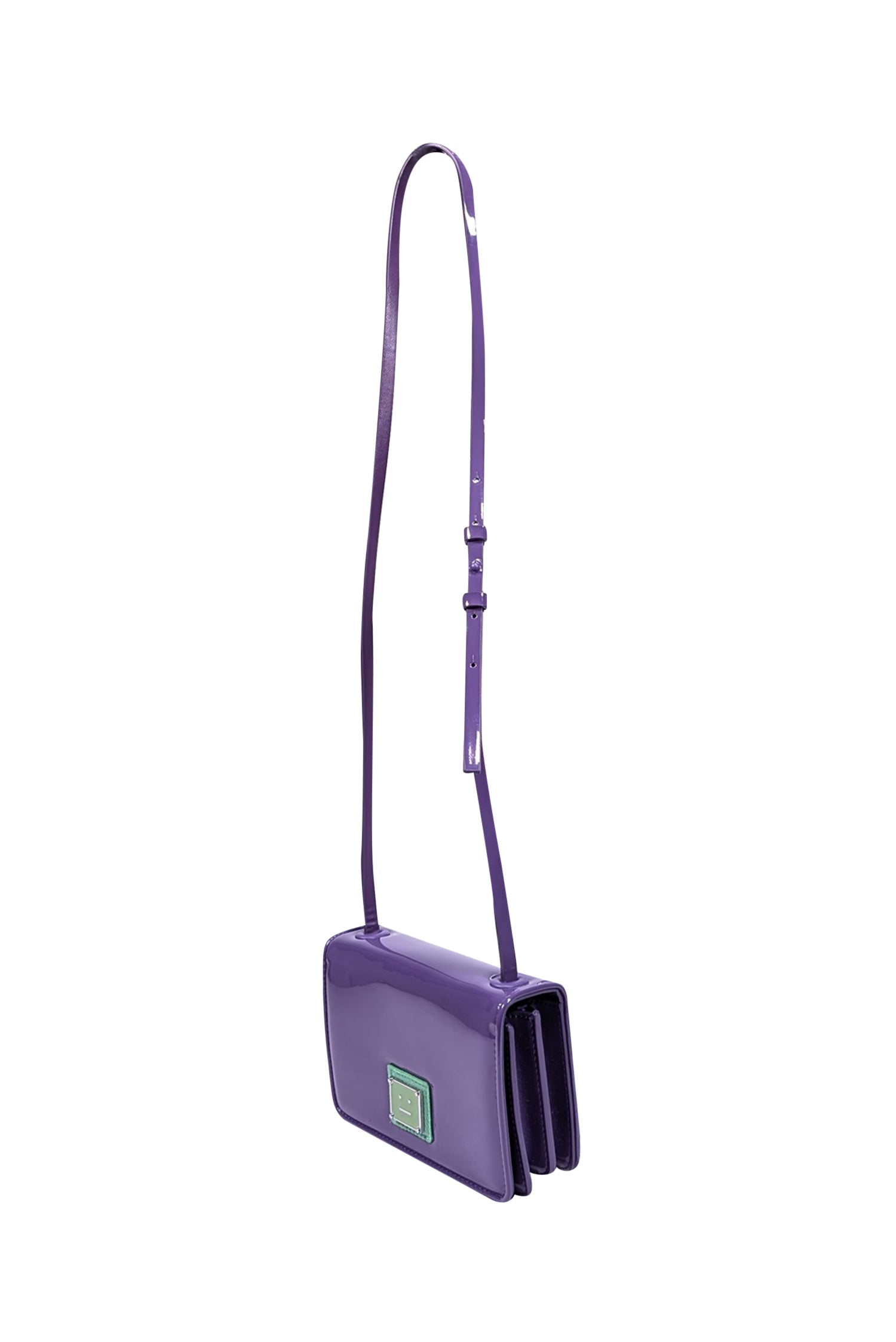 Acne Studios Purple Patent Leather Crossbody Bag with Green Face Patch