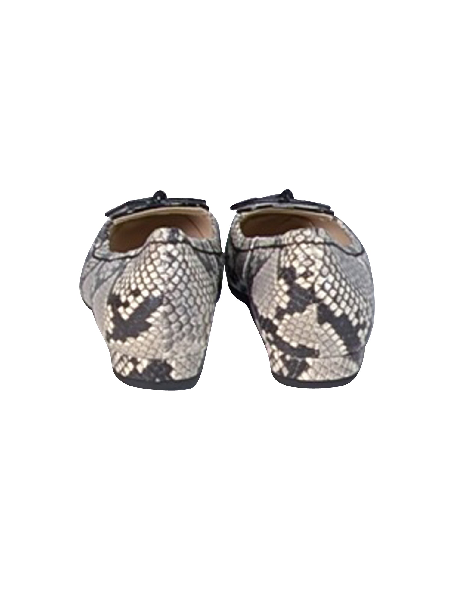 L.K. Bennett - Stunning Cream & Black Snake Skin Print Leather Flats in Size 8.5