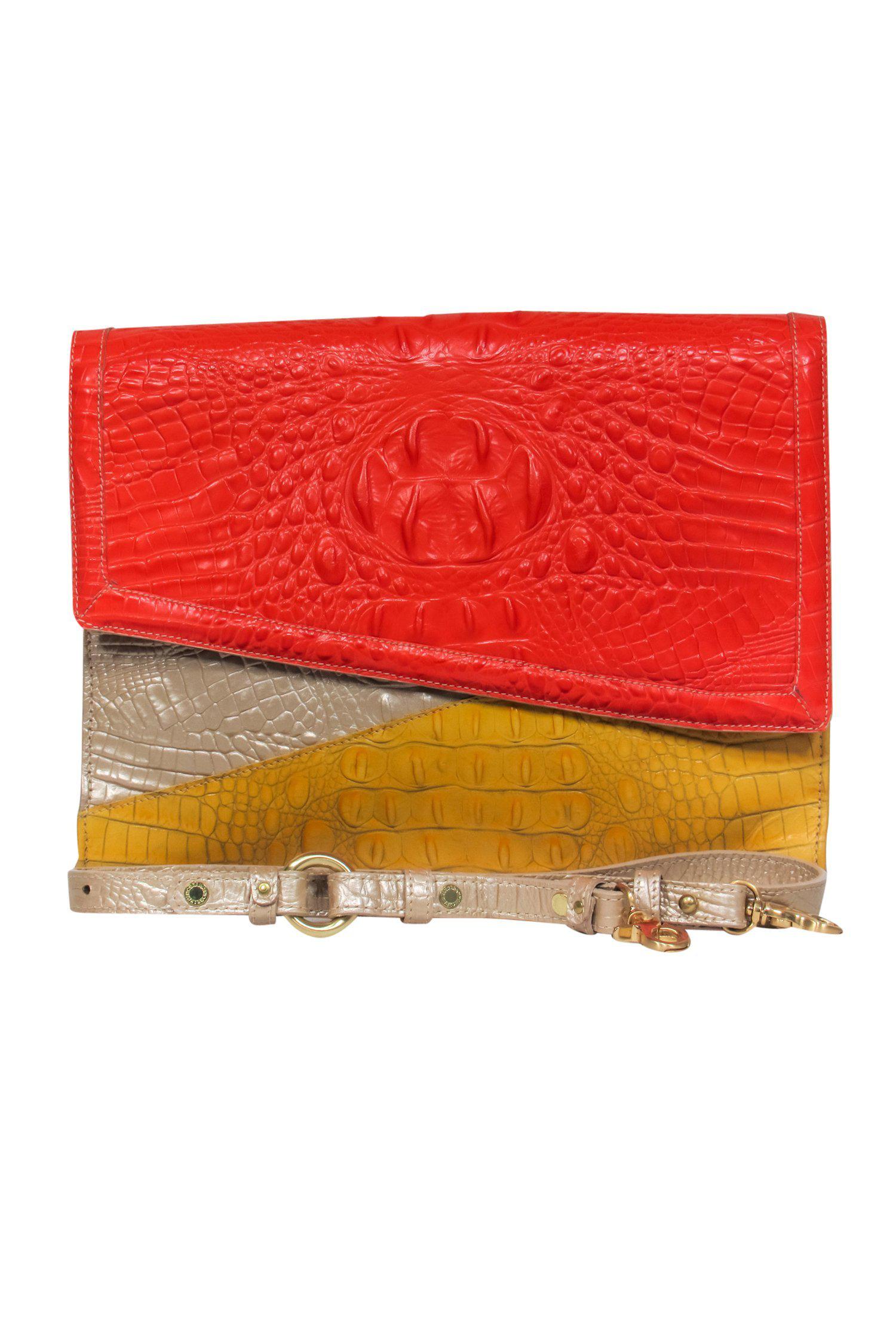 Brahmin - Stunning Gold, Orange & Yellow Colorblocked Crocodile Embossed Crossbody Bag