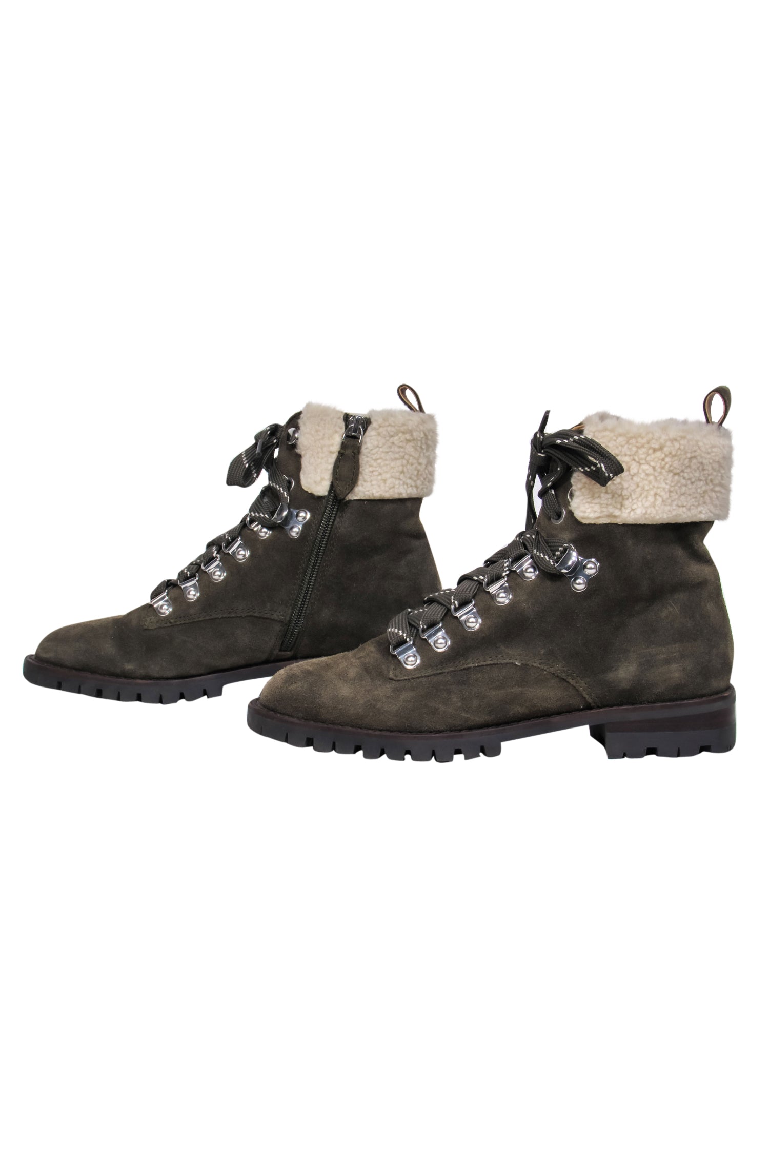 Rebecca Minkoff Olive Suede Lace - Up Combat Boots with Faux Shearling Trim, Size 6.5