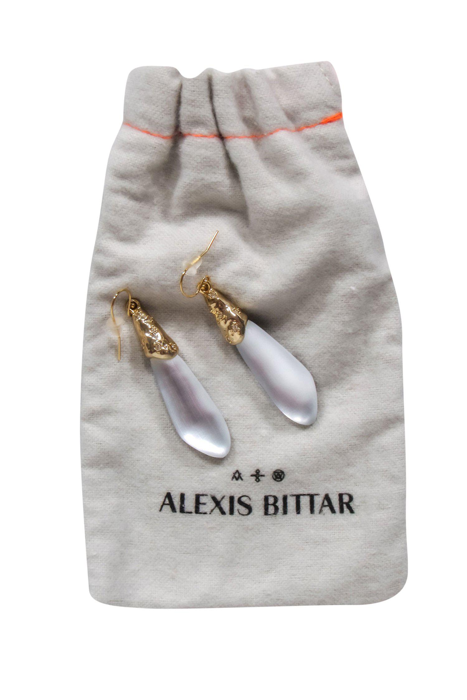Alexis Bittar's Enchanting White Lucite Teardrop Fishhook Earrings