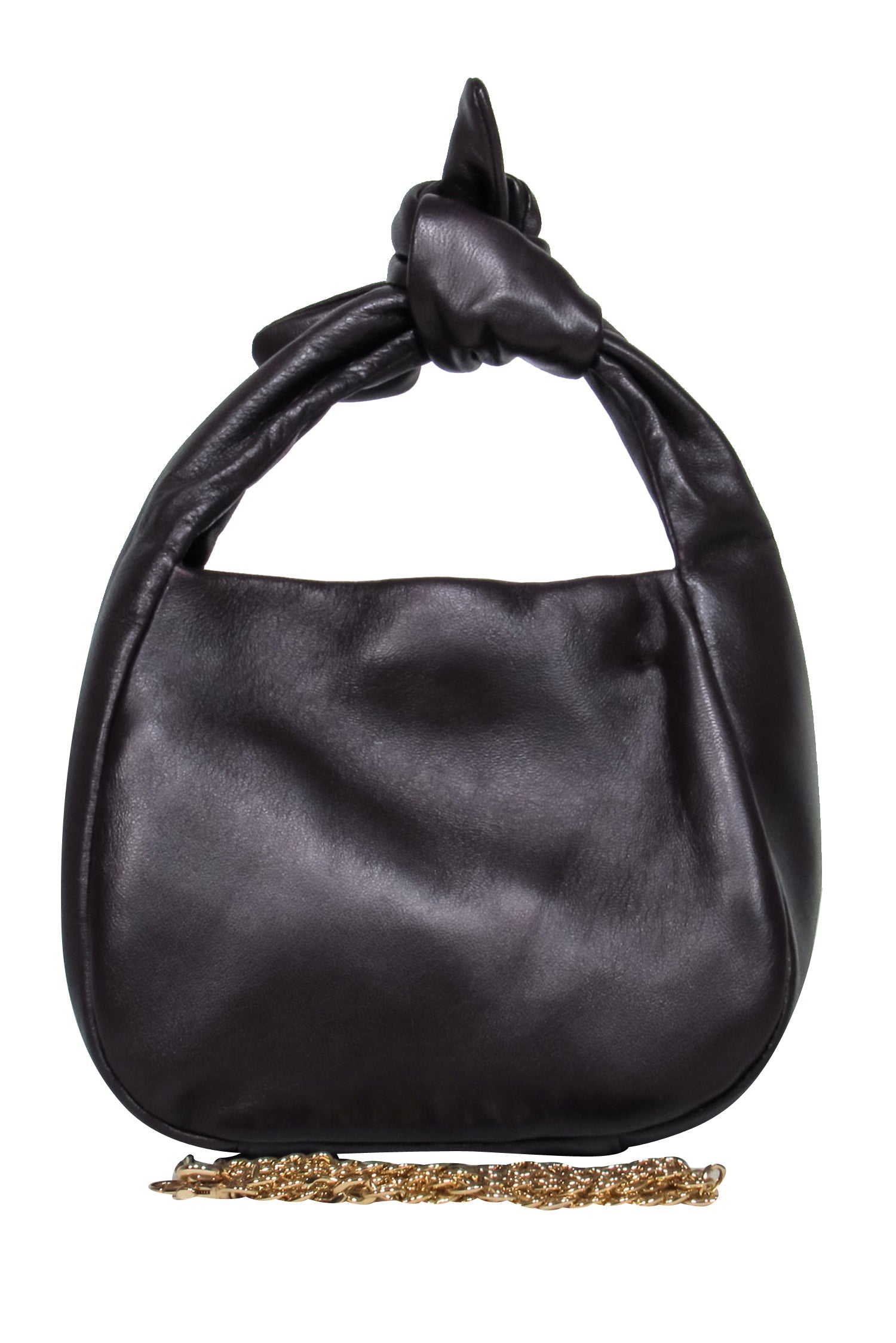 Cuyana - Stunning Burgundy Italian Leather Mini Bow Crossbody Bag with Gold-Toned Chain Strap