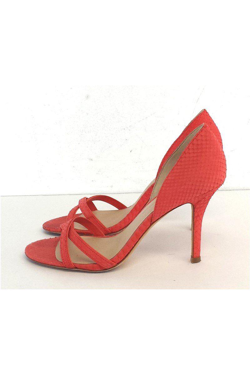 Aerin's Stunning Coral Snakeskin Strappy Heels in Size 7