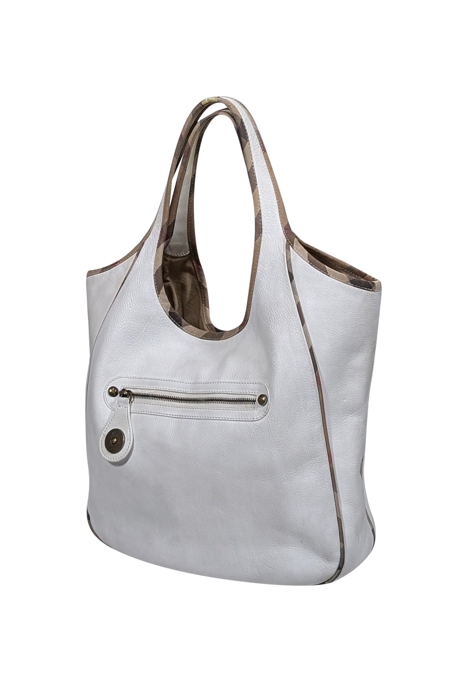Burberry - Elegant Ivory Large Leather Shoulder Bag