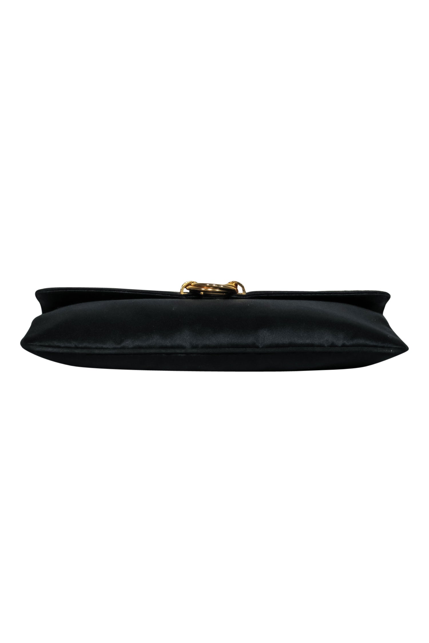 Rodo Black Satin Clutch: The Glamorous Party Essential with Gold Chain & Brooch