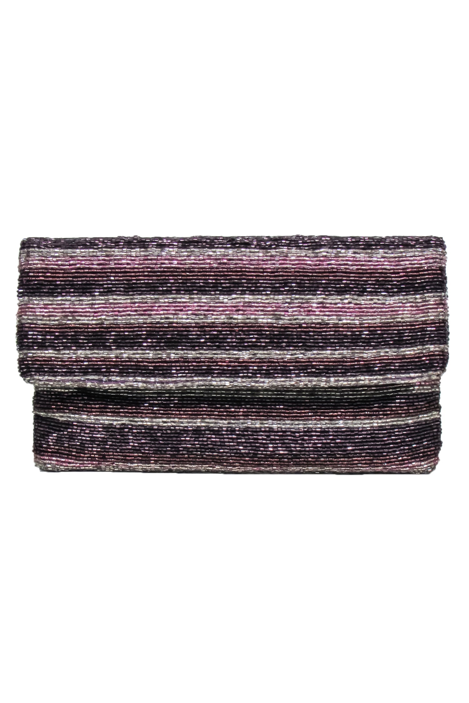 BCBG Max Azria - Stunning Purple & Beige Beaded Fold-Over Clutch