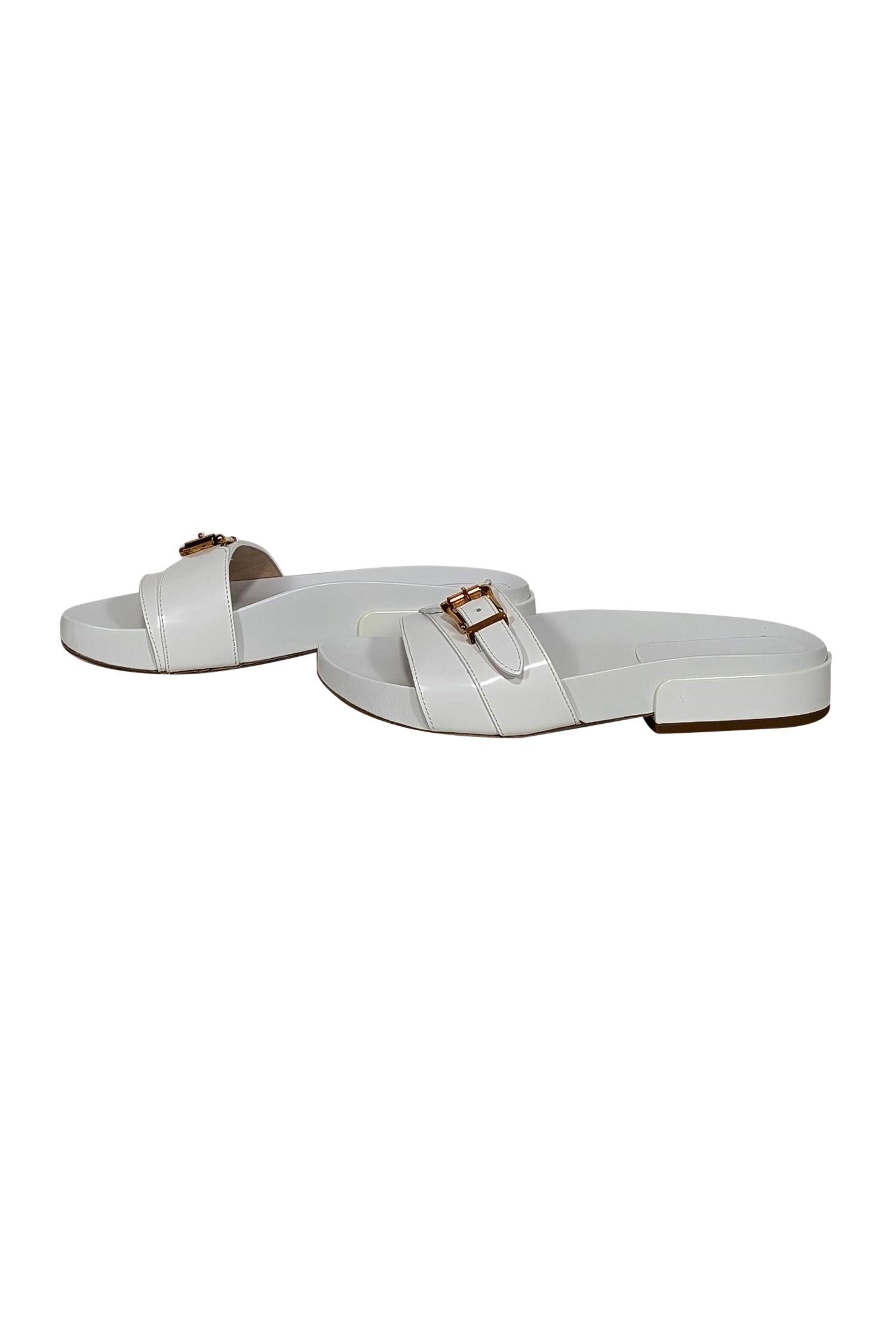 Gabriela Hearst's Stunning Ivory Leather Slide Sandals with Gold Buckle - Size 5