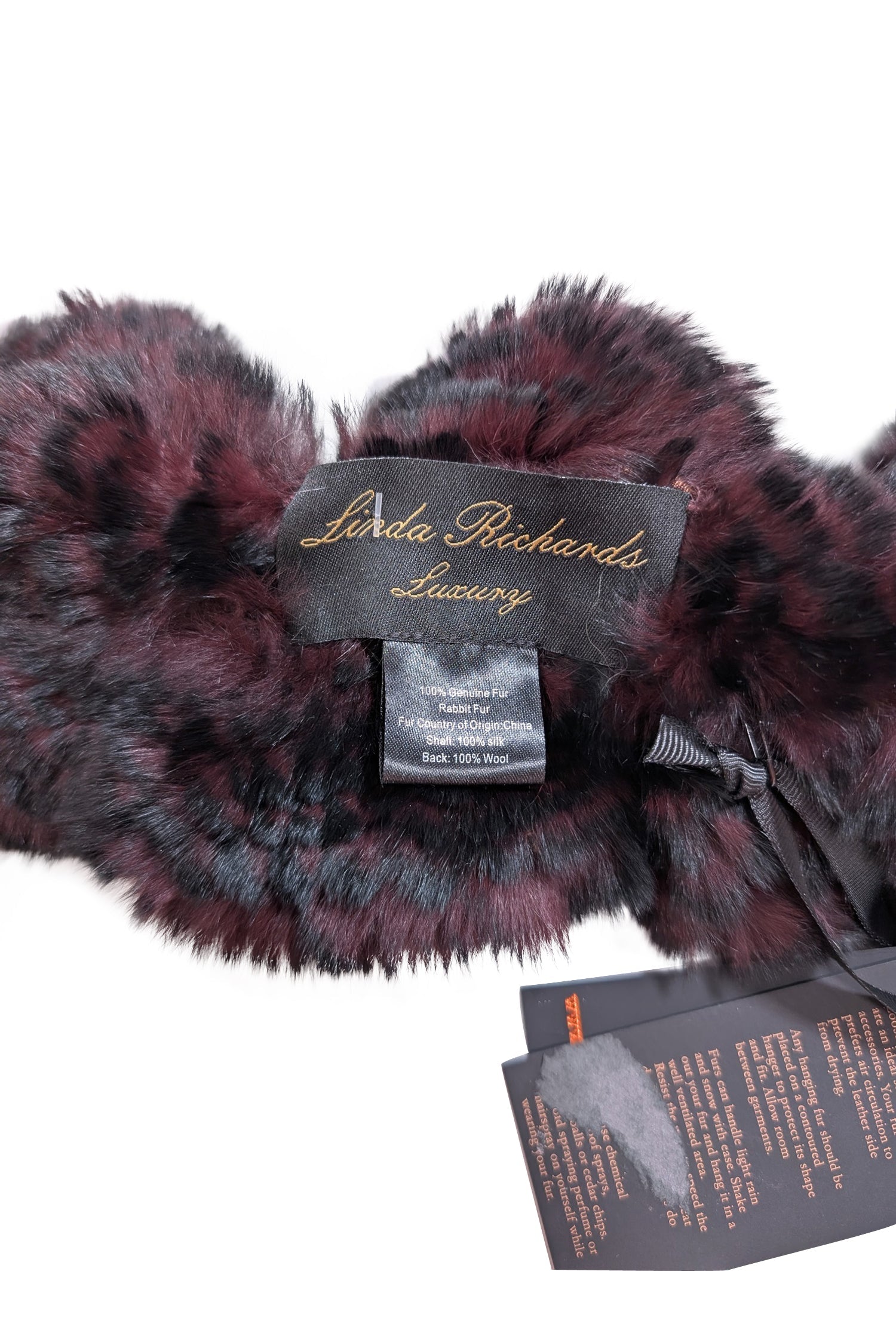 Linda Richards' Glamorous Maroon & Black Rabbit Fur Scarf
