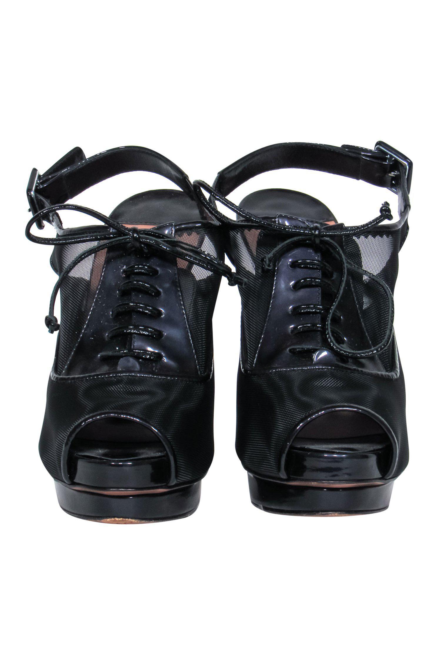 Rodolphe Menudier's Stunning Patent Leather & Mesh Lace - Up Slingbacks in Size 6
