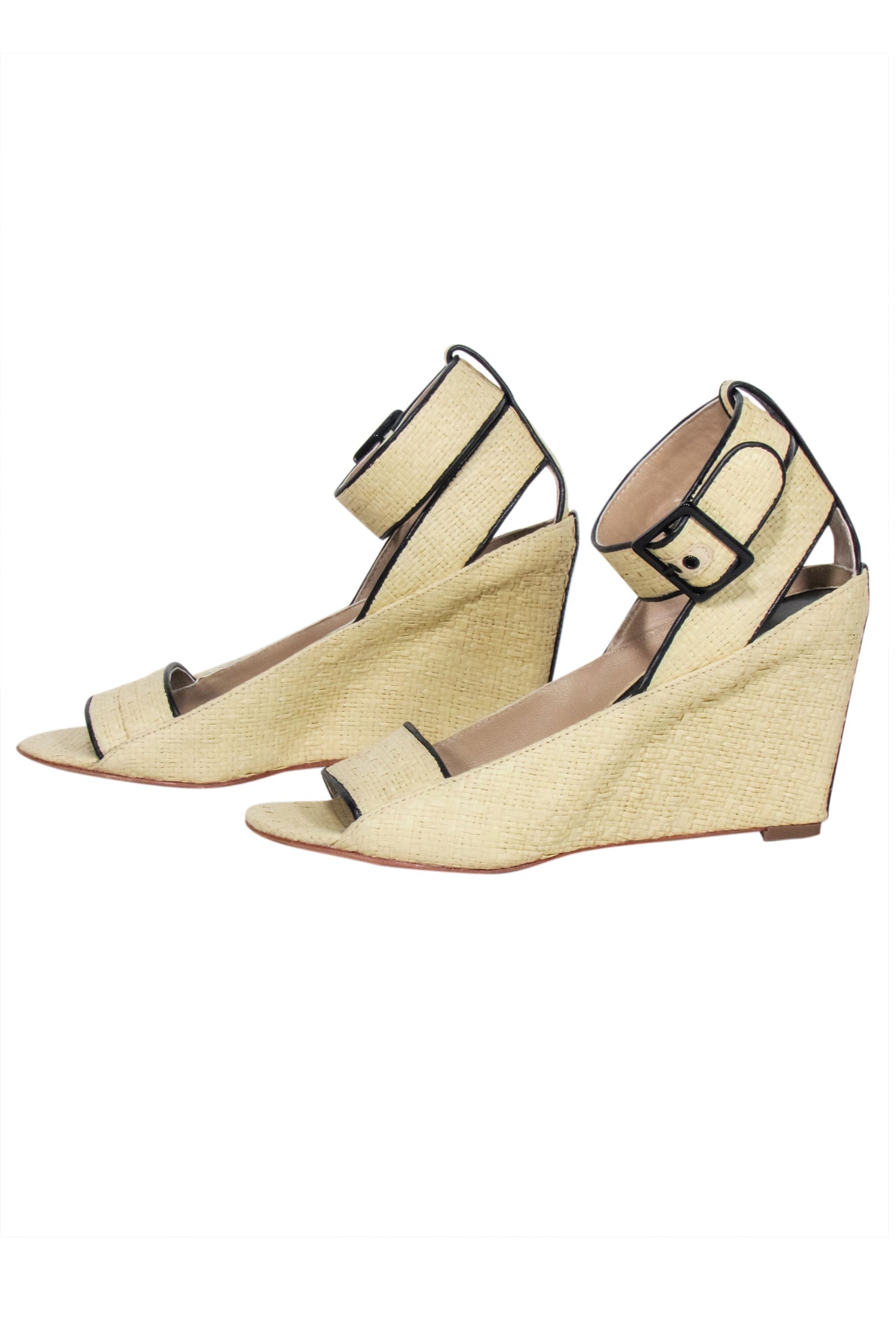 Diane von Furstenberg - Stunning Beige Woven Peep Toe Wedges, Size 7.5