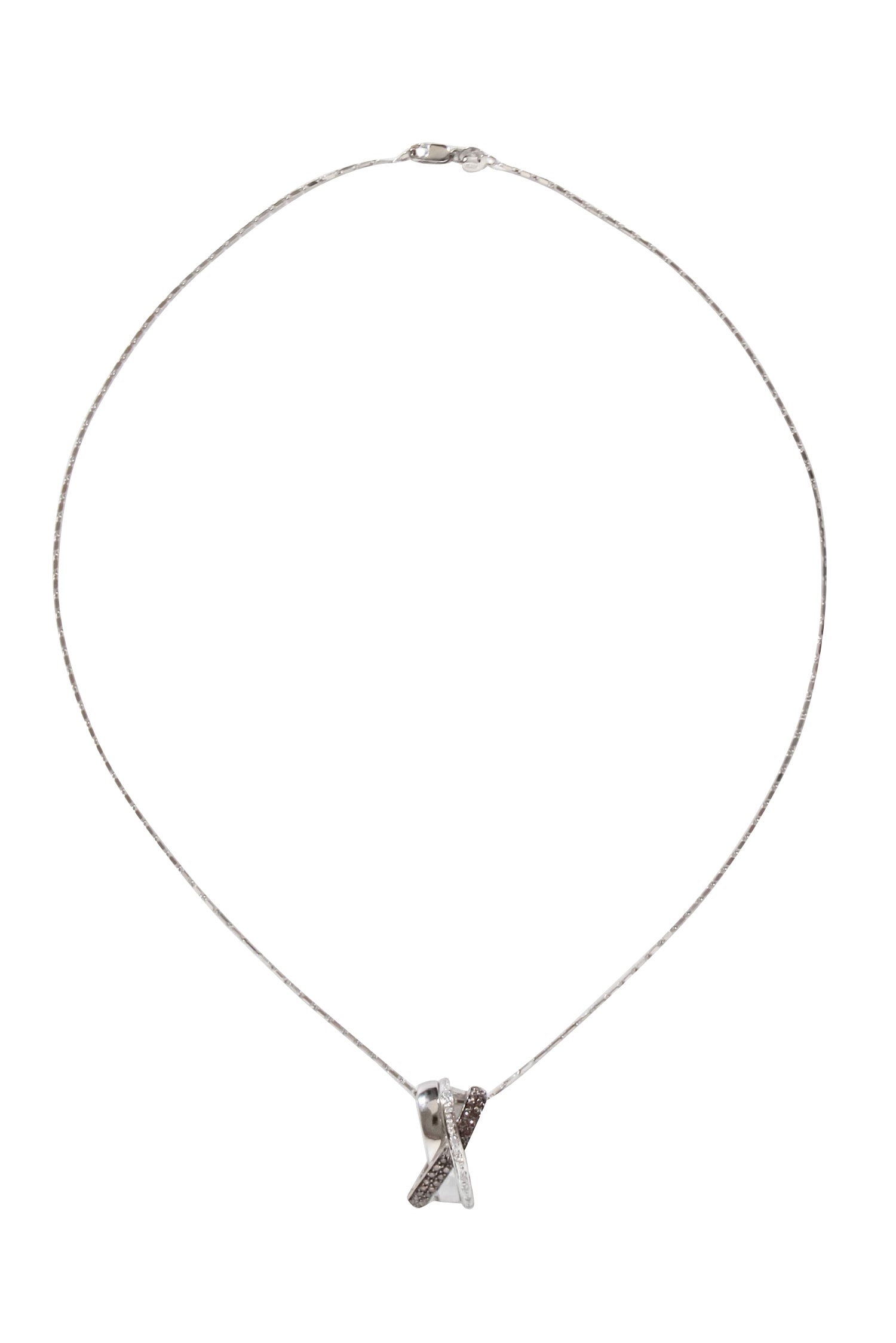 Exquisite 14K White Gold Pendant Necklace with White & Brown Diamonds