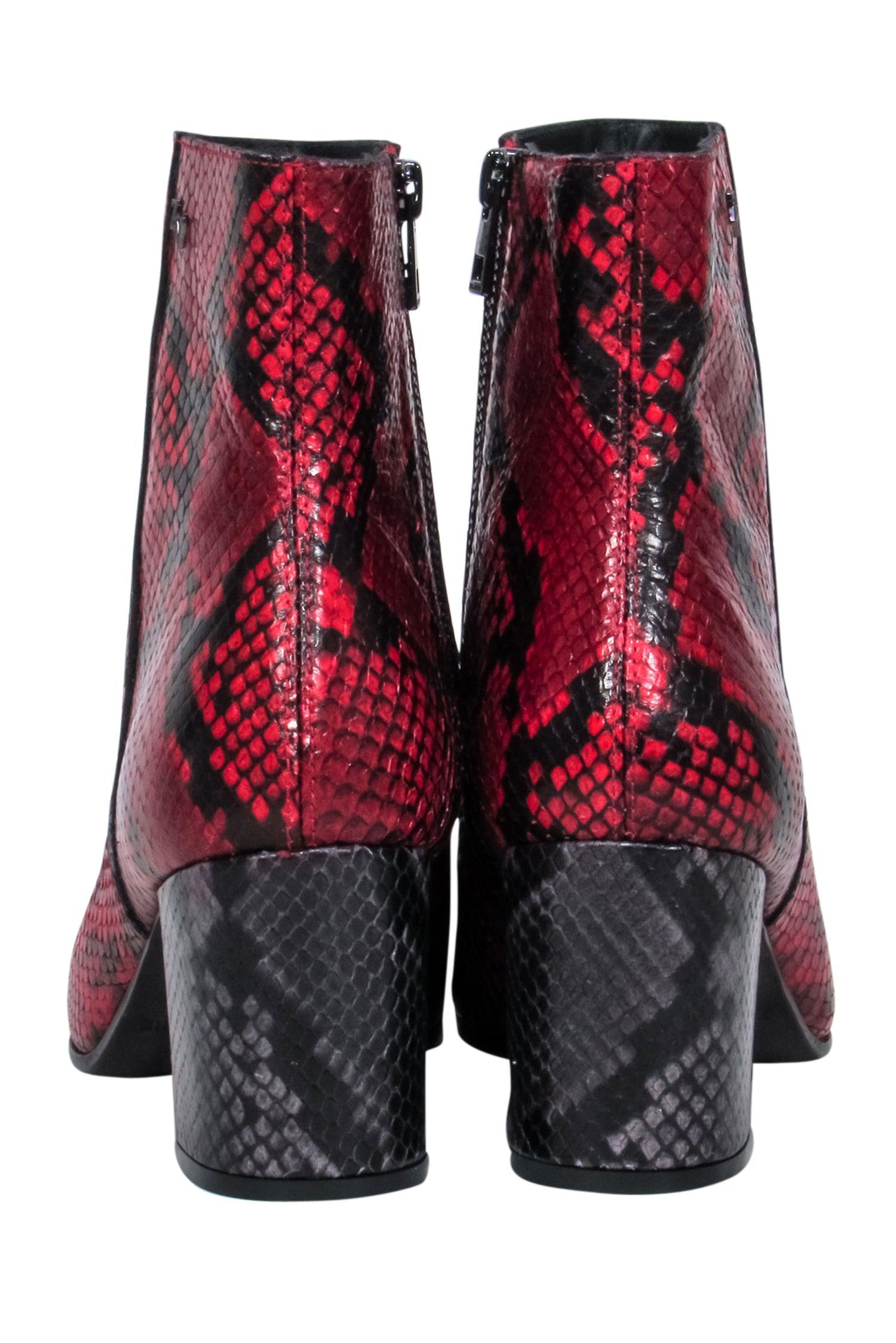 Zadig & Voltaire - Striking Red & Black Snake Skin Print Short Boots, Size 10
