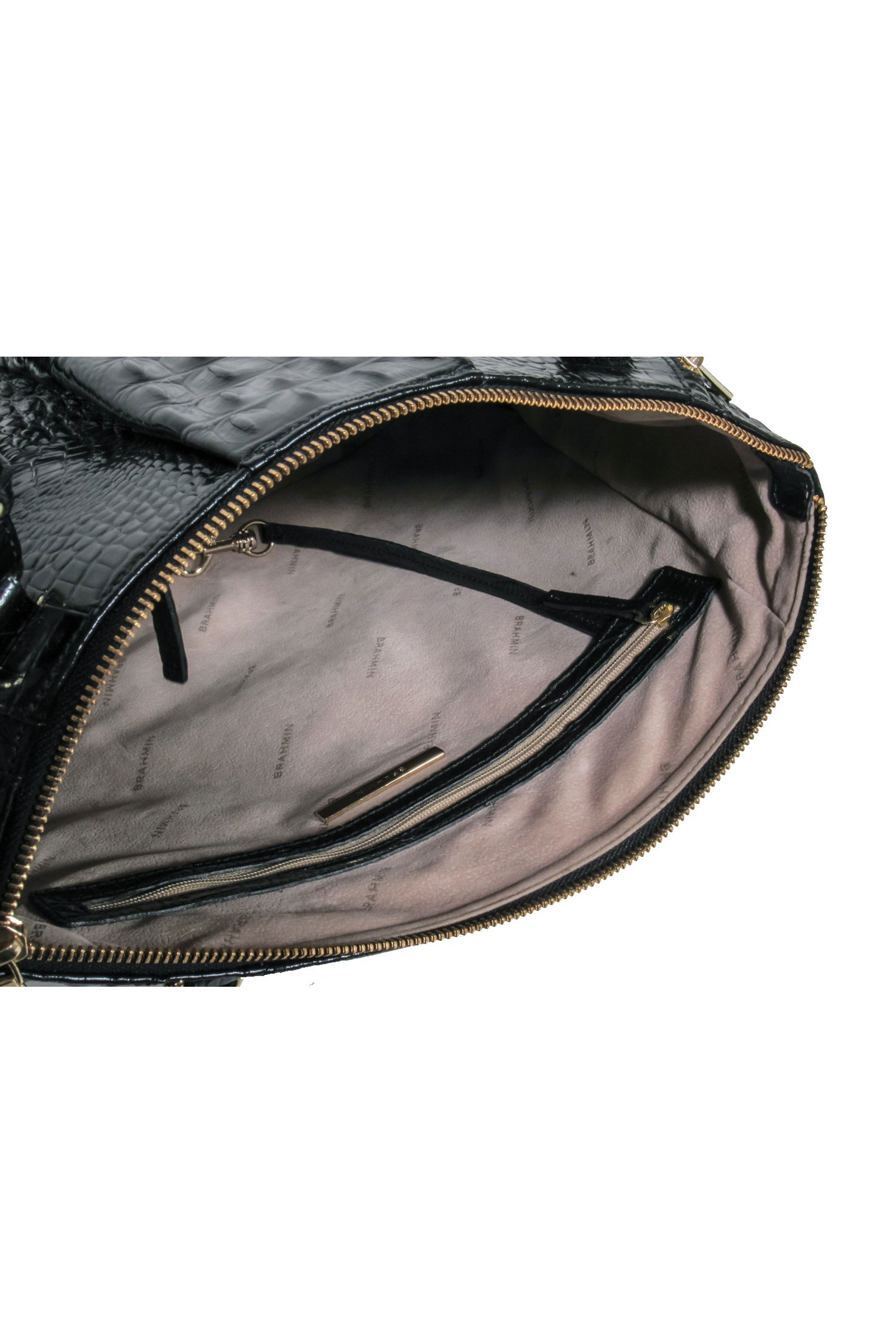 Brahmin Black Patent Leather Croc-Embossed Luxury Tote Bag