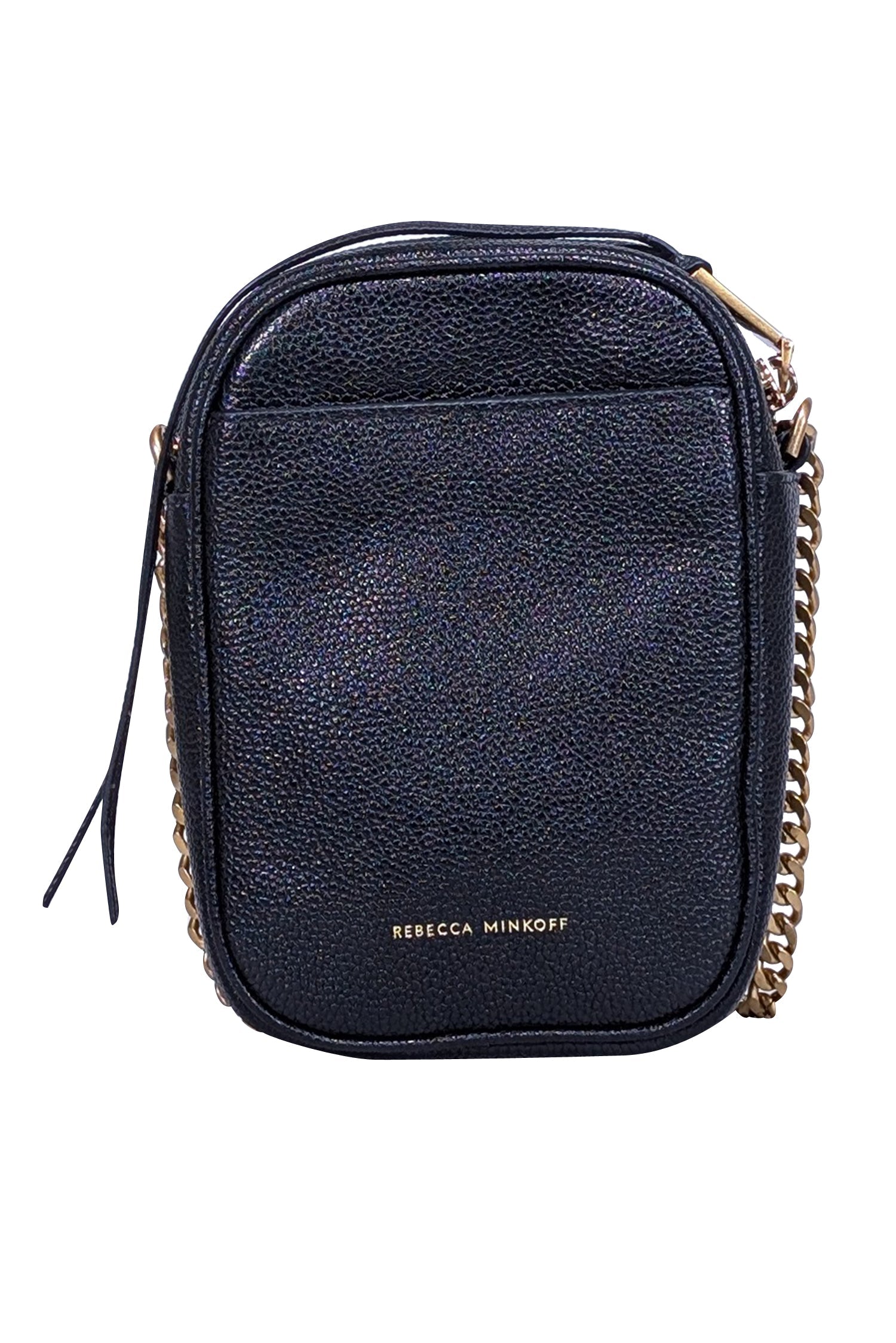 Rebecca Minkoff's Glamorous Black Pebbled Leather Crossbody Bag with Large Front Hook