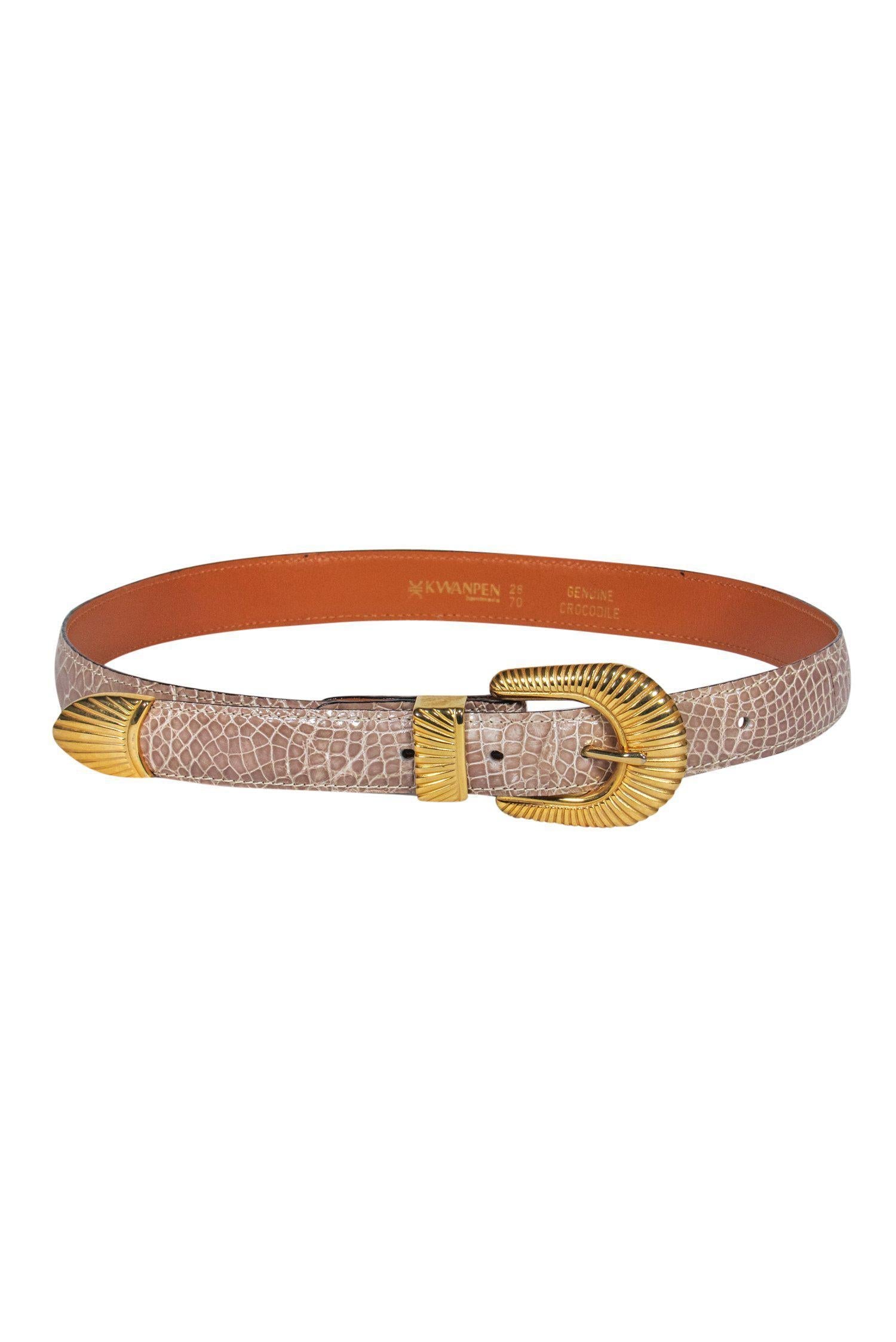 Kwanpen Glamorous Gray Crocodile Golden Buckle Belt