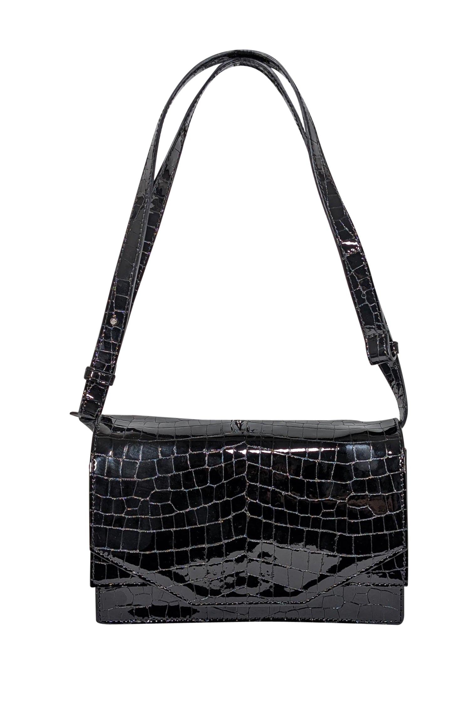 Ganni - Stunning Black Patent Leather Croc Embossed Shoulder Bag