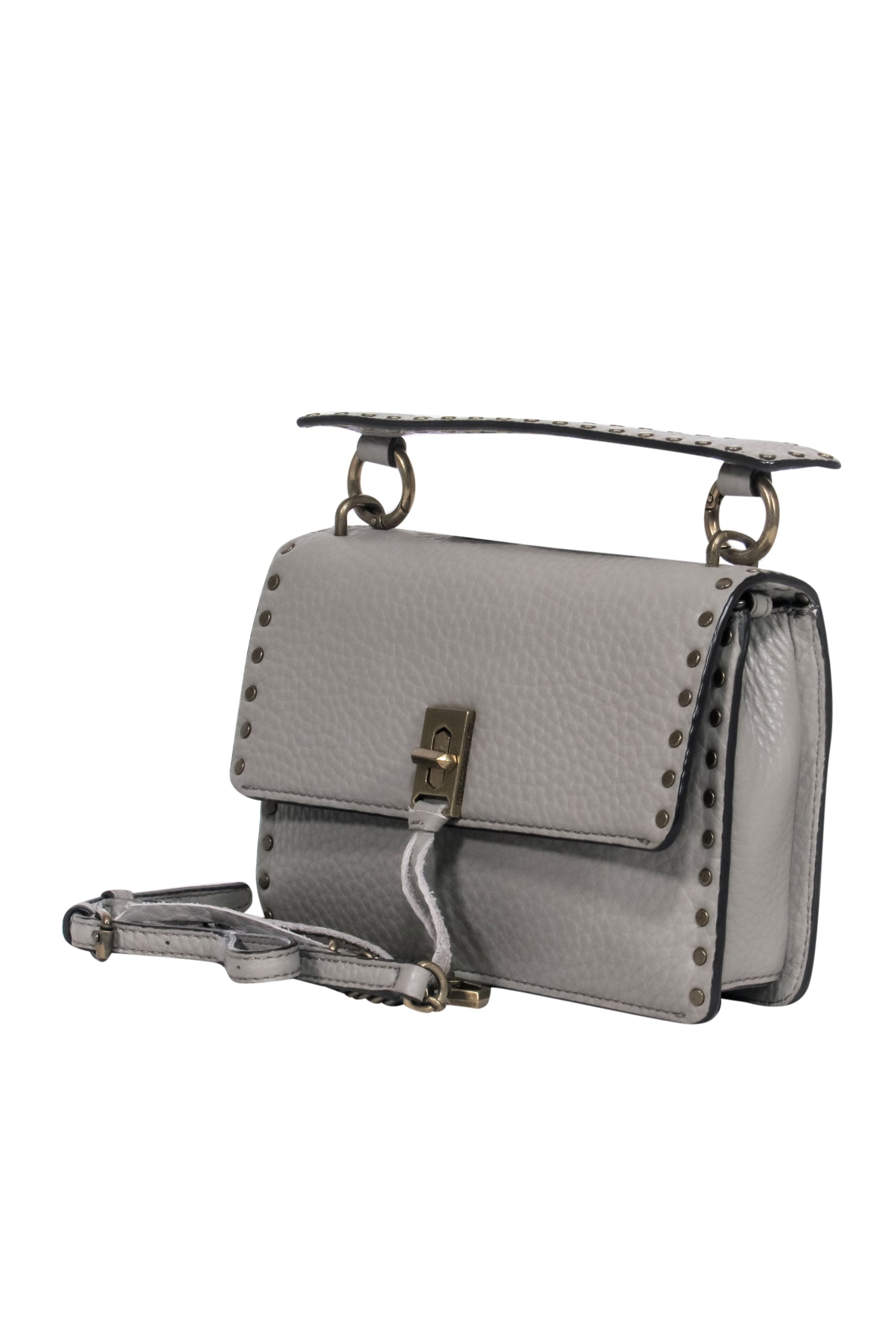 Rebecca Minkoff - Stunning Grey Leather Fold-Over Convertible Crossbody with Gold-Toned Studs