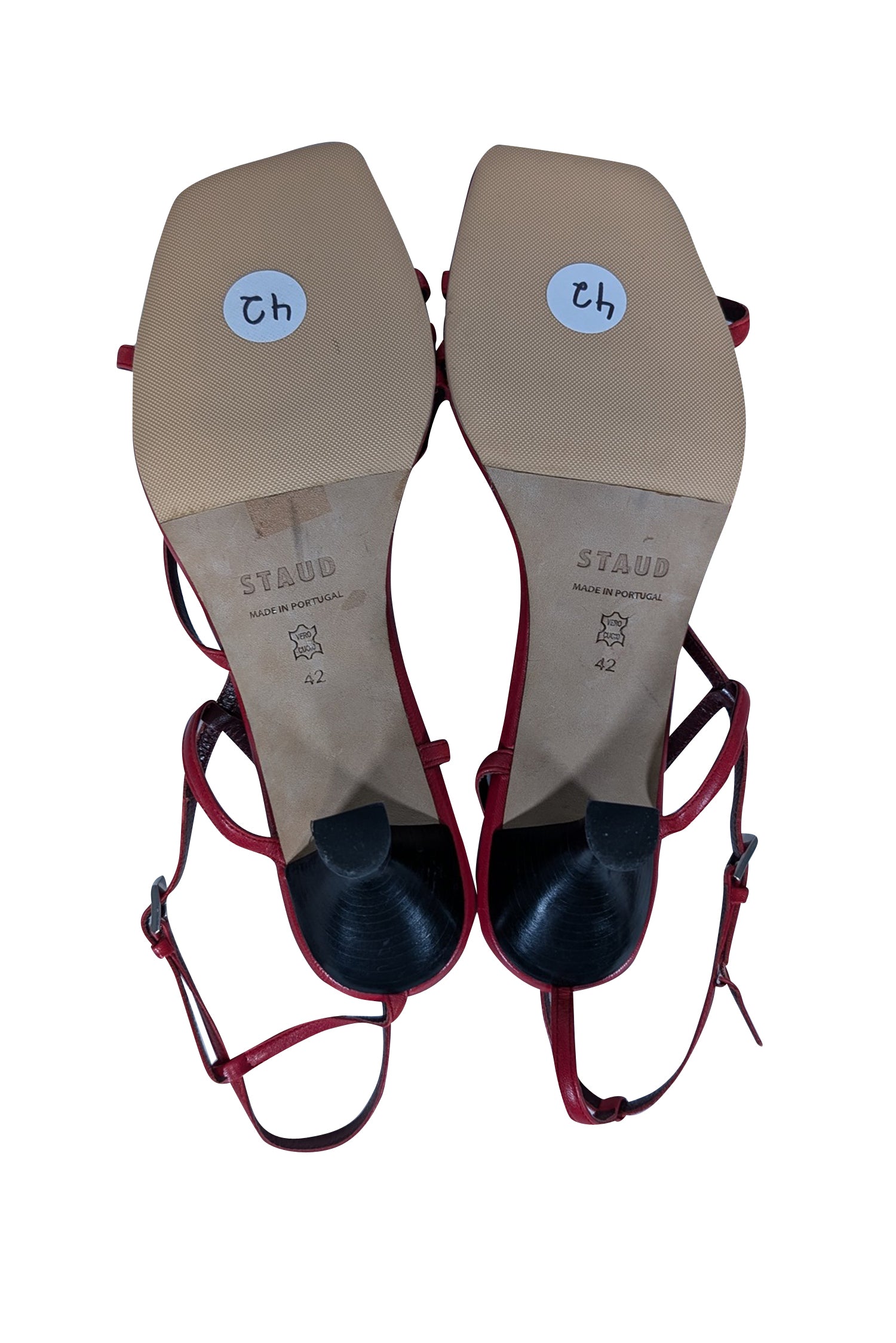 Staud's Gorgeous Red Square - Toe Strappy Kitten Heels, Size 12
