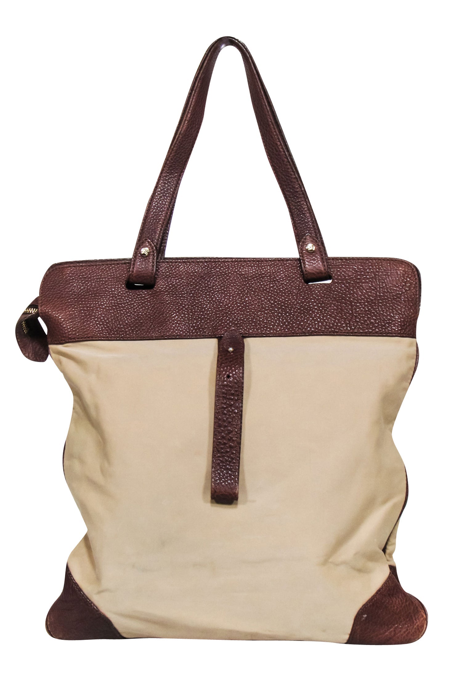 Burberry - Stunning Beige Canvas Shoulder Bag with Brown Leather Accents