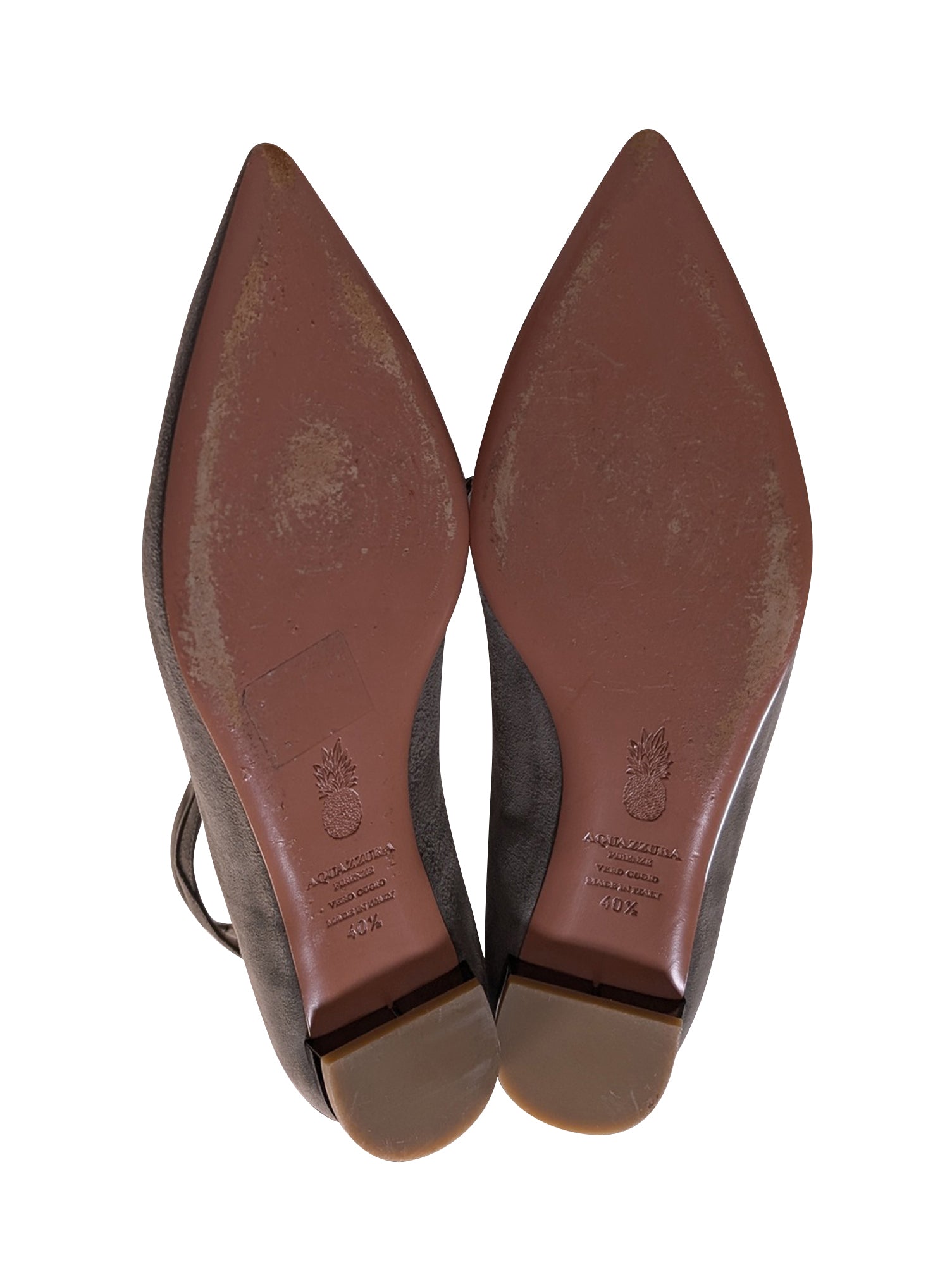 Aquazzura Grey Suede Pointed-Toe Lace-Up Flats - Size 10.5