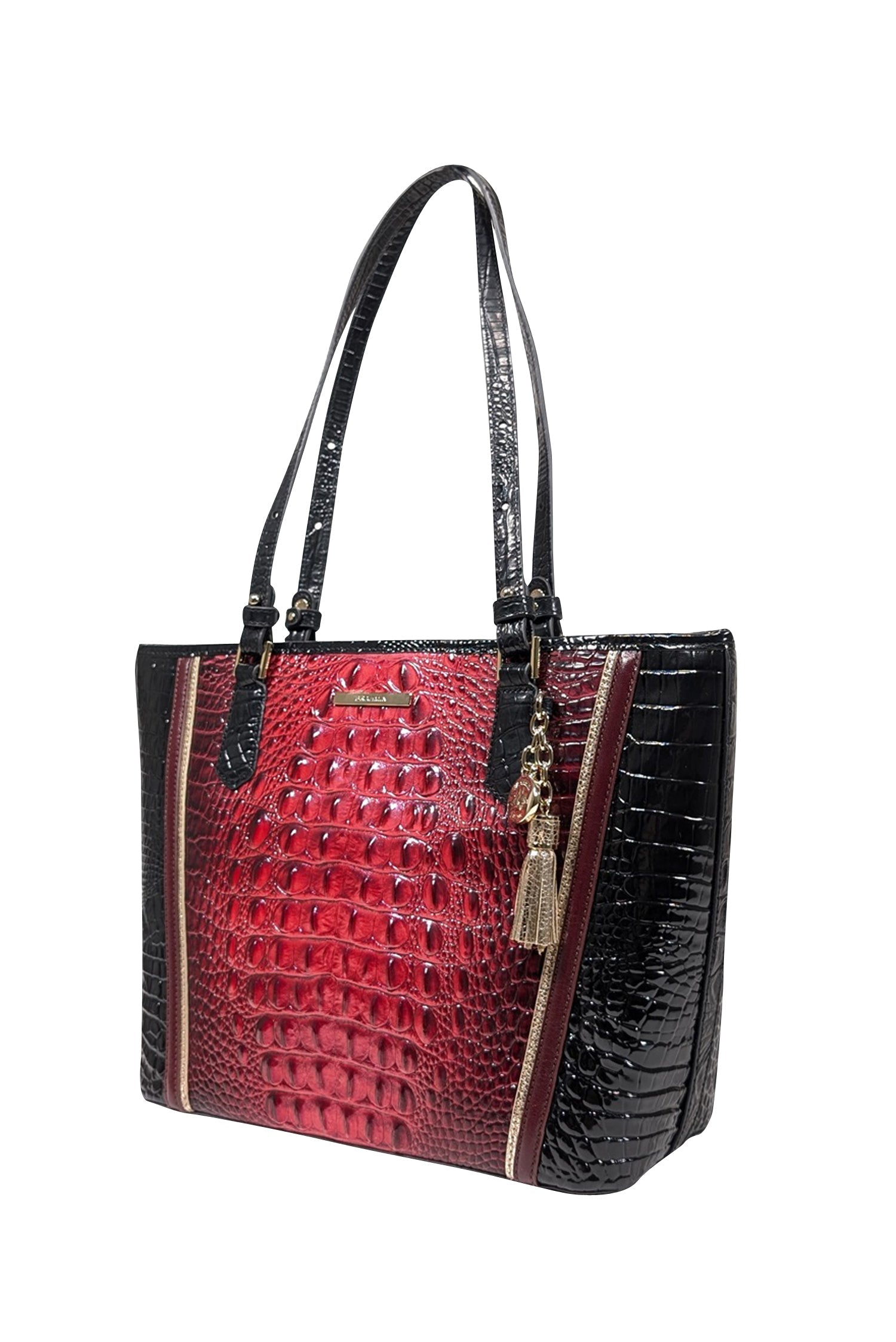 Brahmin - Stunning Pink, Maroon & Black Croc Embossed Tote Bag