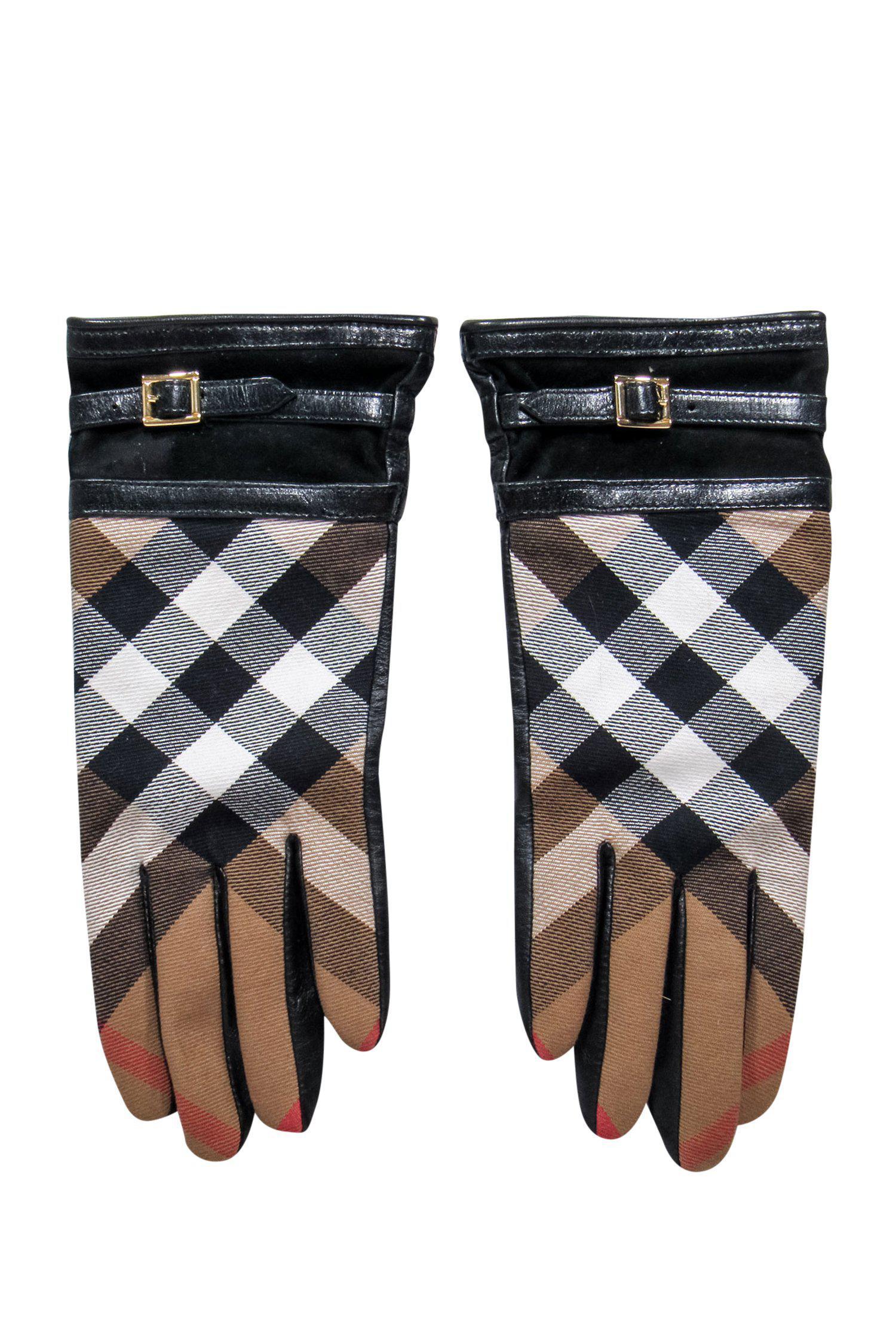 Burberry Tan Tartan Plaid Leather Gloves - Size 7: A Winter Essential!