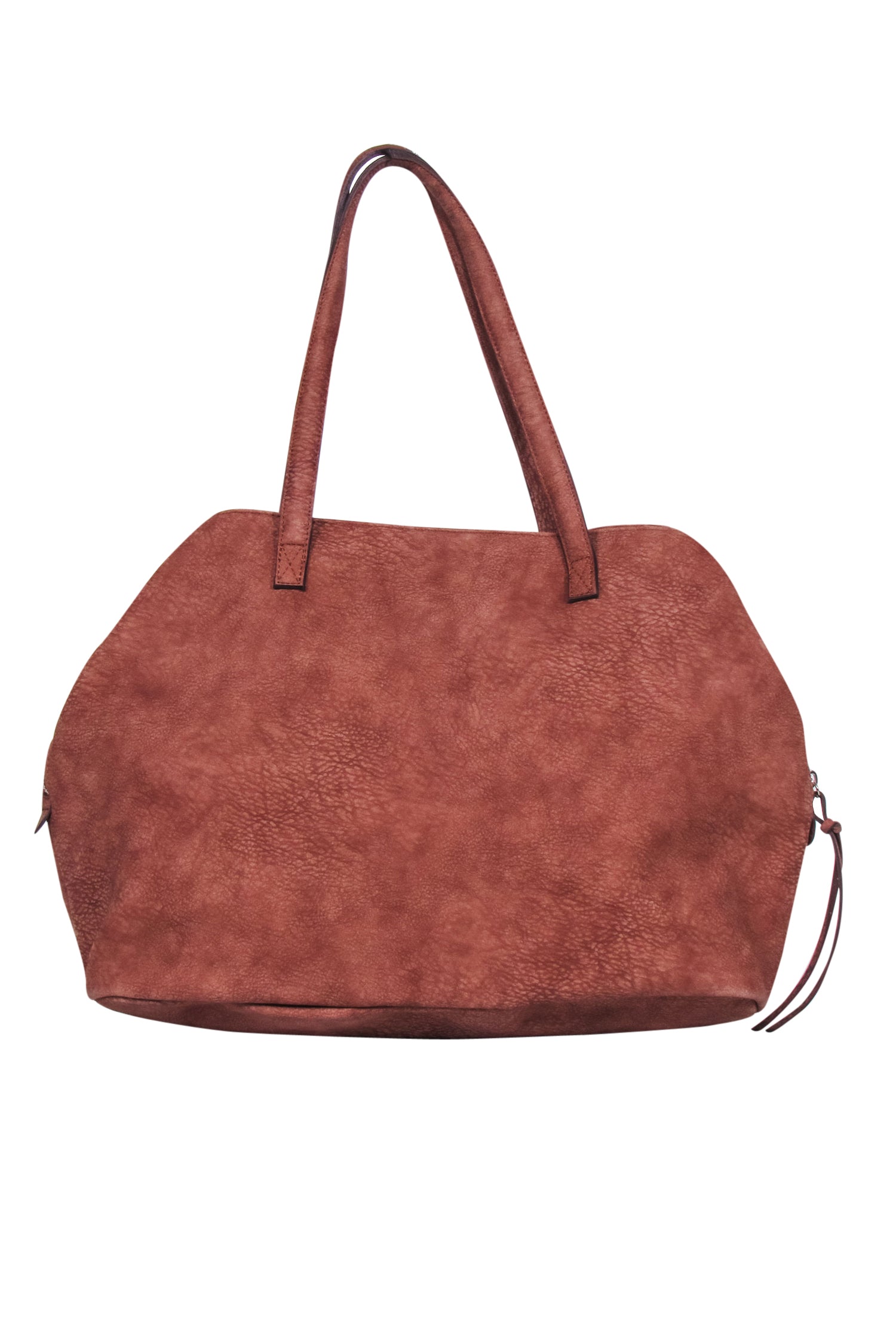 Free People Rusty Brown Faux Suede Large Tote Bag with Detachable Pouch - A Fashionable Must-Have!
