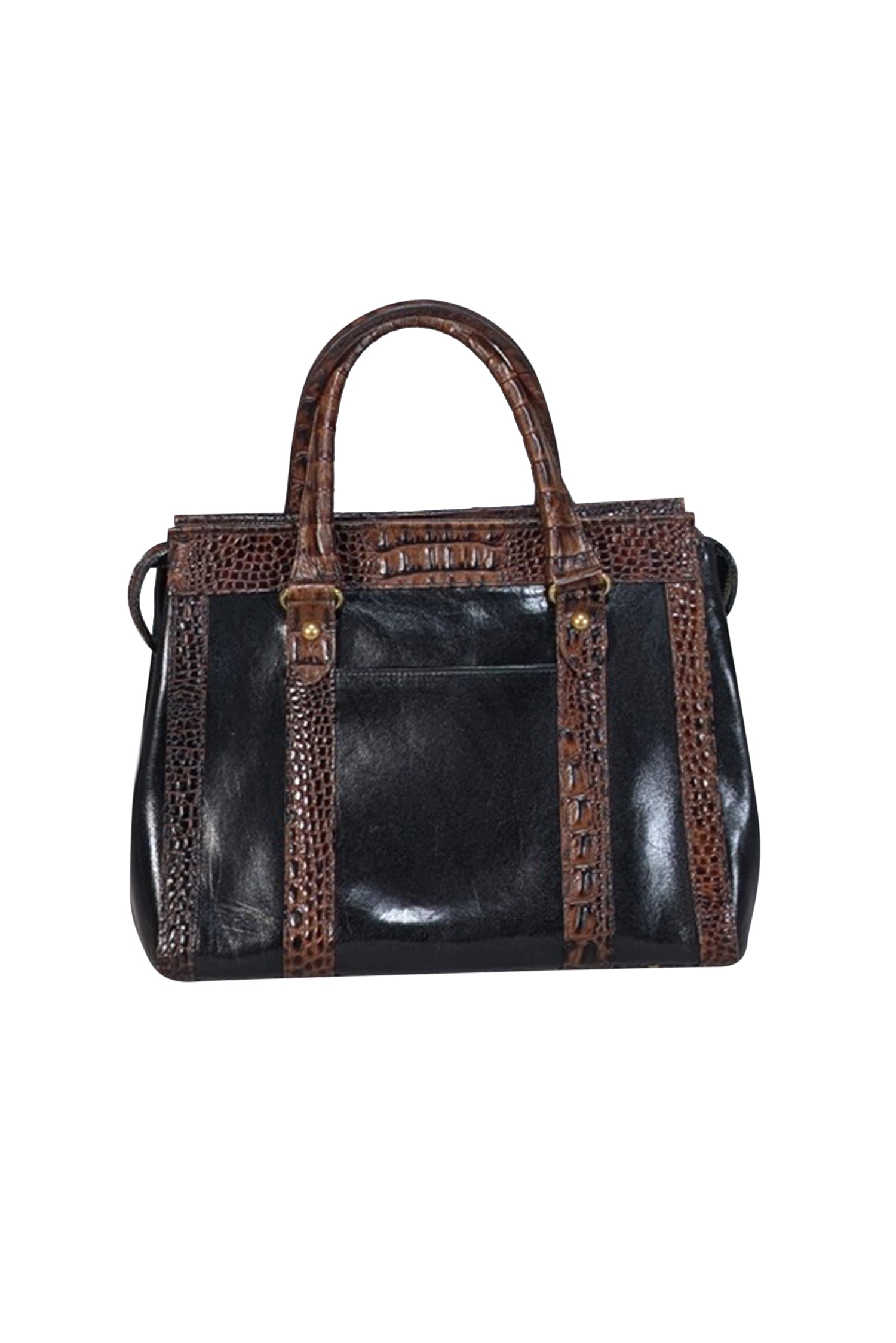 Brahmin - Stunning Black Leather Handbag with Brown Croc - Embossed Trim