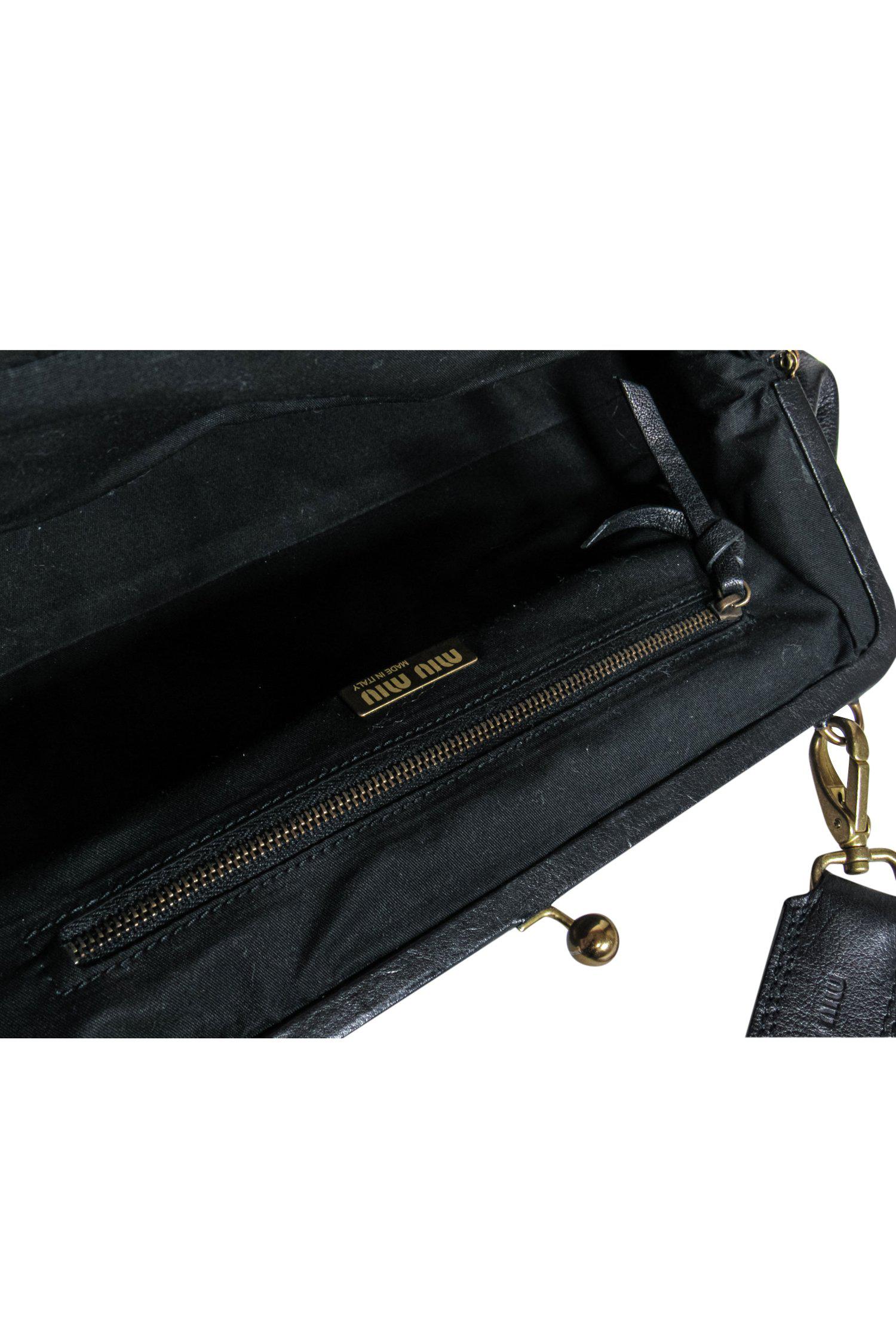 Miu Miu - Stunning Black Leather Handbag with Elegant Tweed Trim