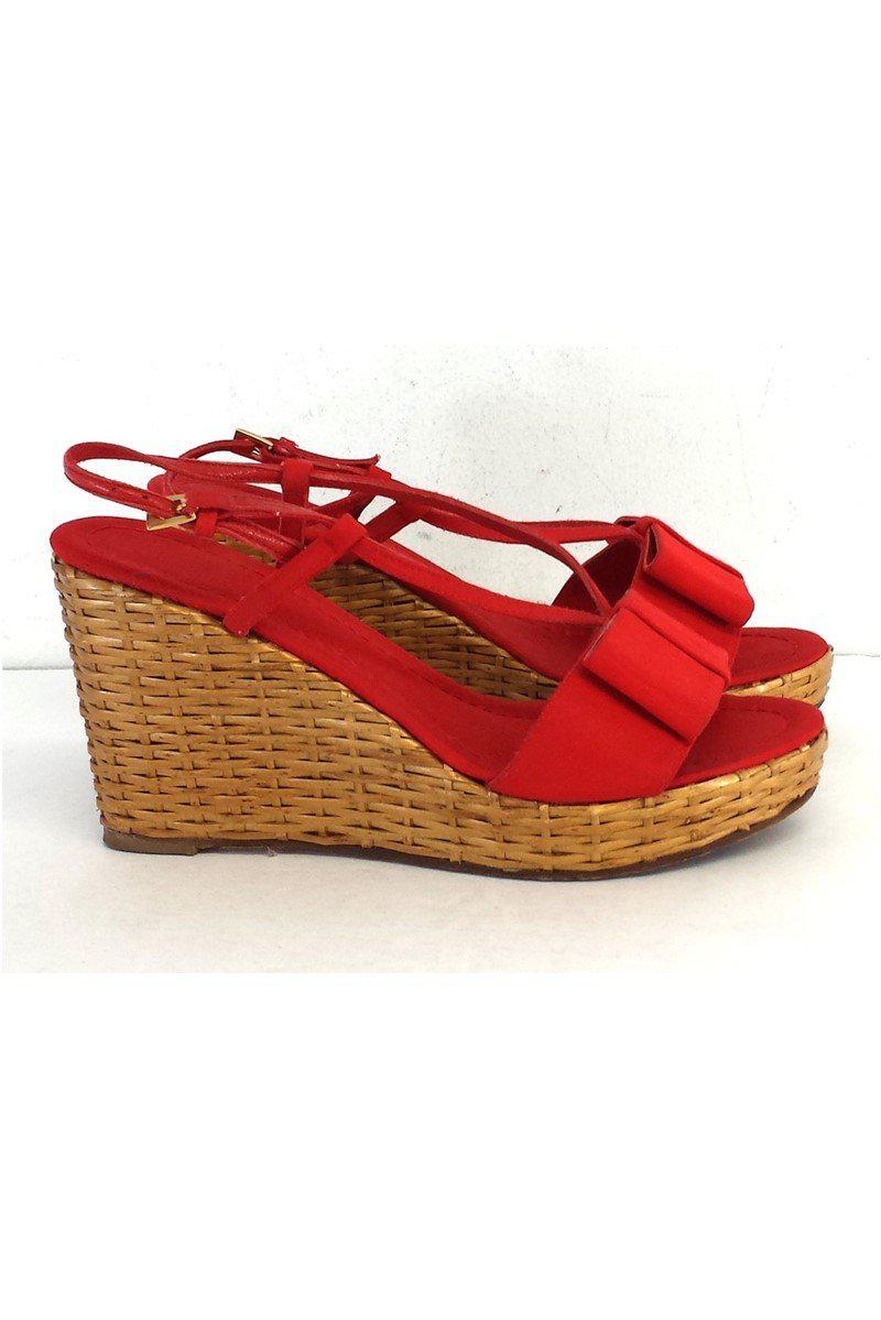 Gorgeous Kate Spade Red Canvas Bow & Woven Straw Wedges in Size 10 - Grab Yours Now!