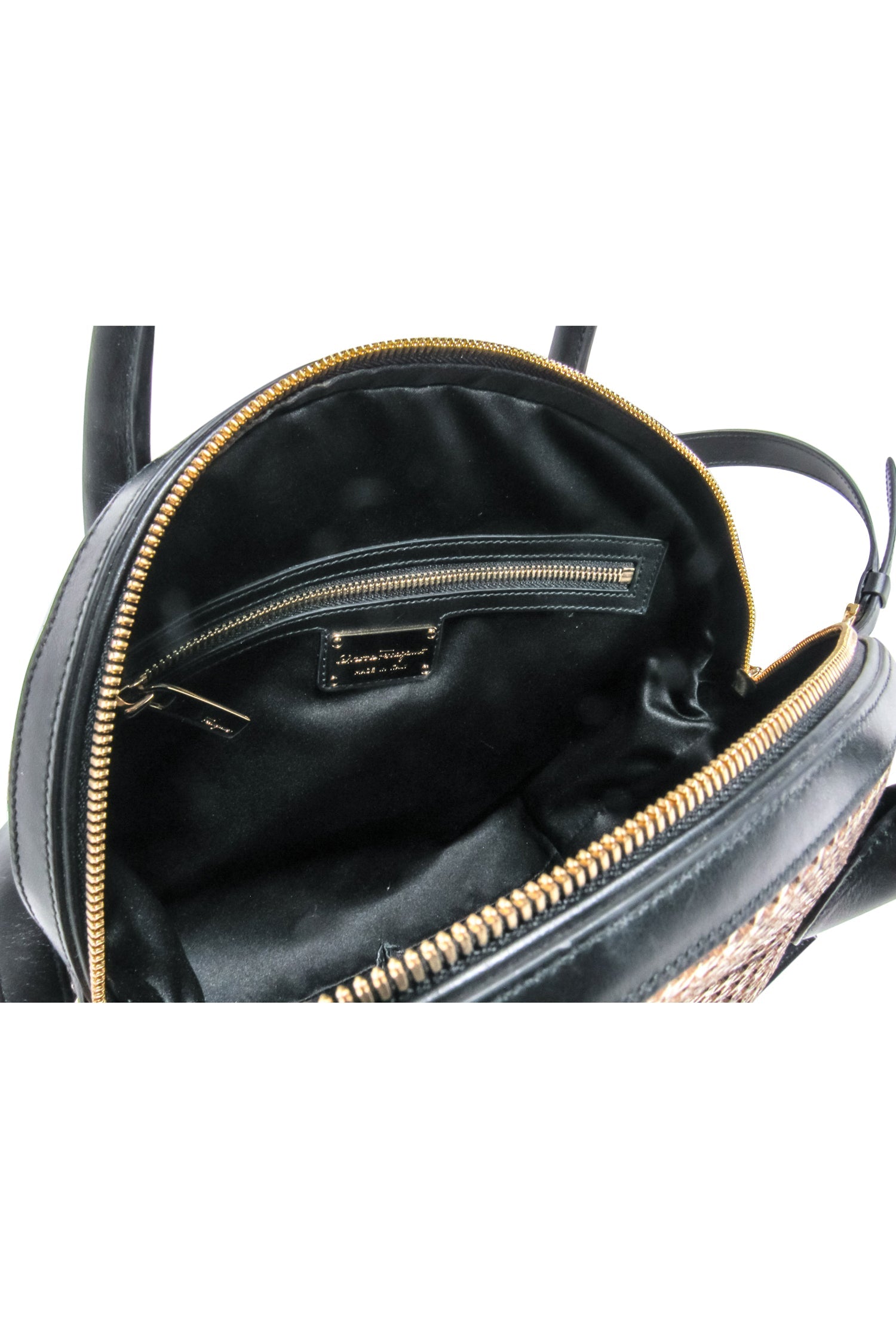 Ferragamo Three - Tone Laser Cut Print Satchel Bag: Black, Brown, & Cream
