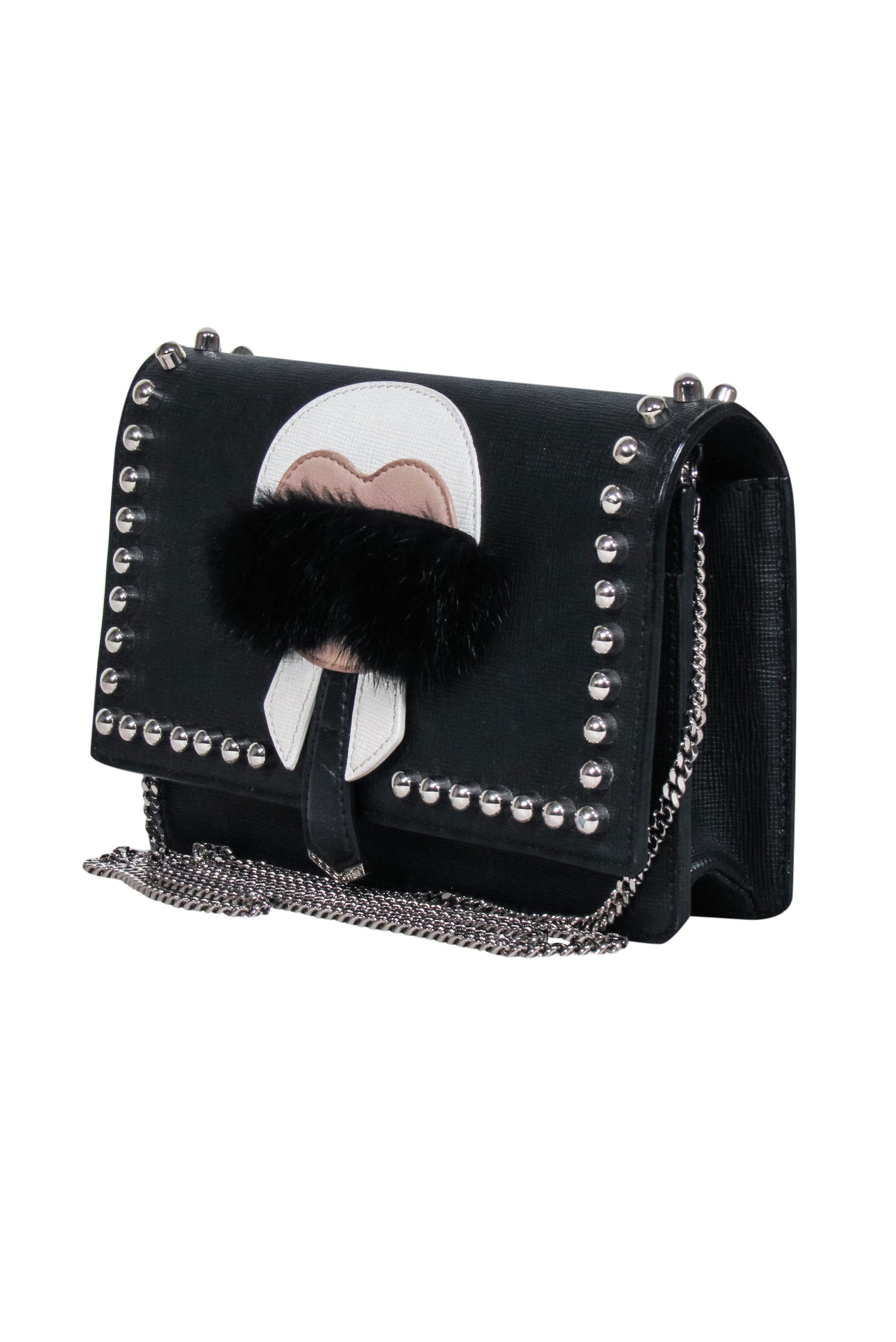 Fendi - Stunning Black Saffiano Leather Studded Karlito Bag