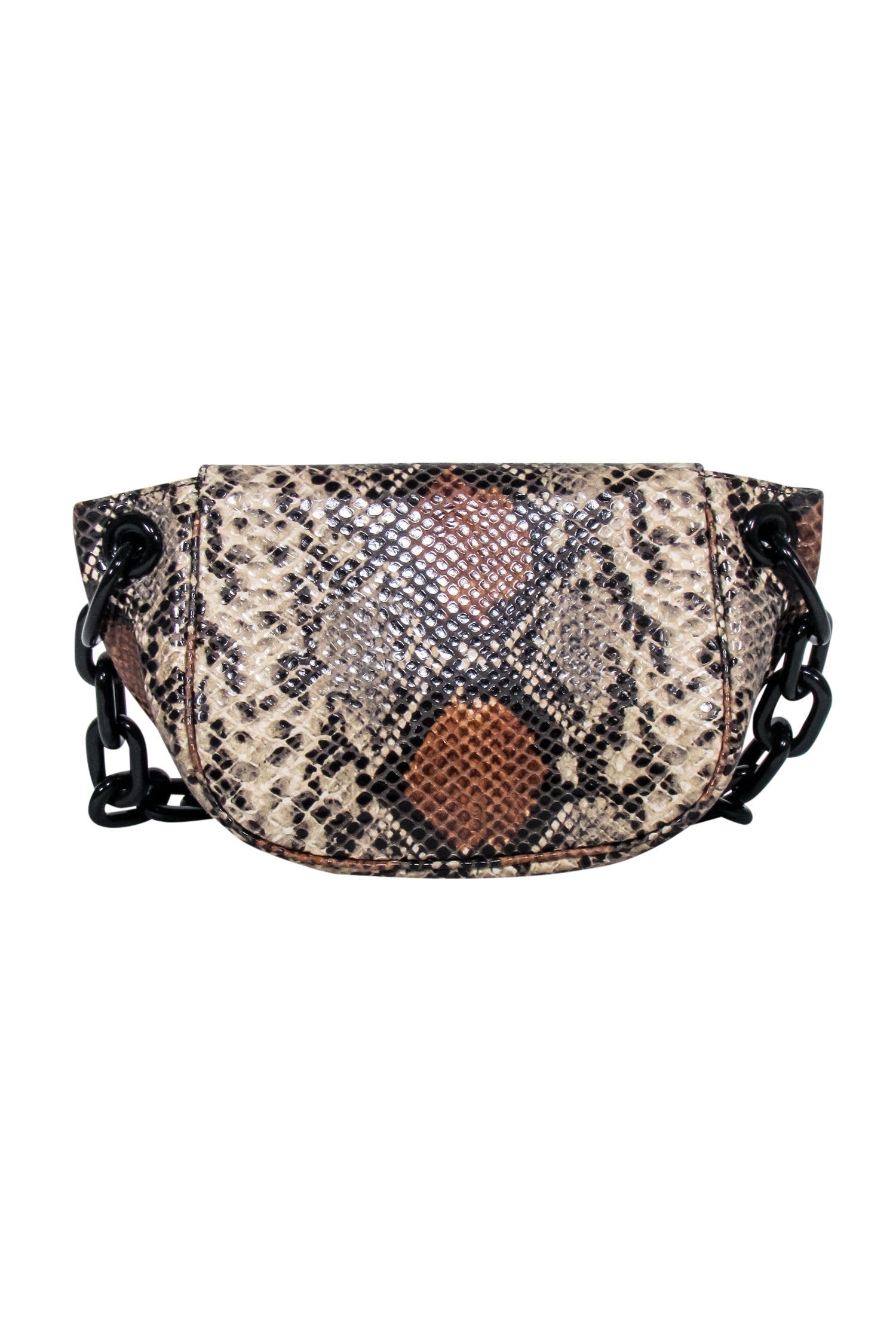 Simon Miller's Exquisite Snakeskin-Printed Leather Shoulder Bag in Beige, Black & Tan