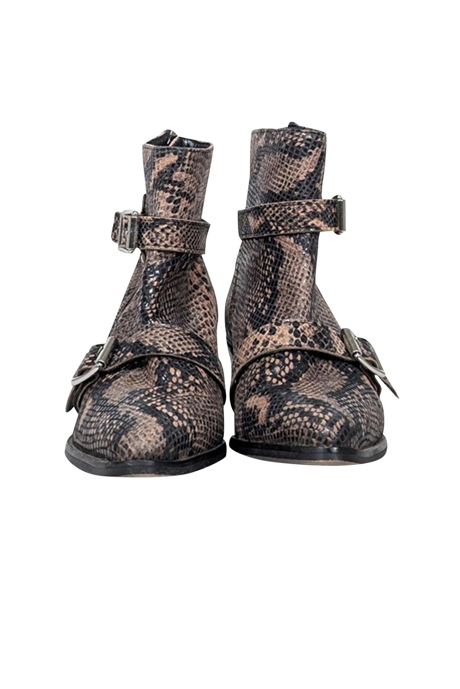 All Saints - Stylish Beige & Black Snake Skin Print Short Boots in Size 9