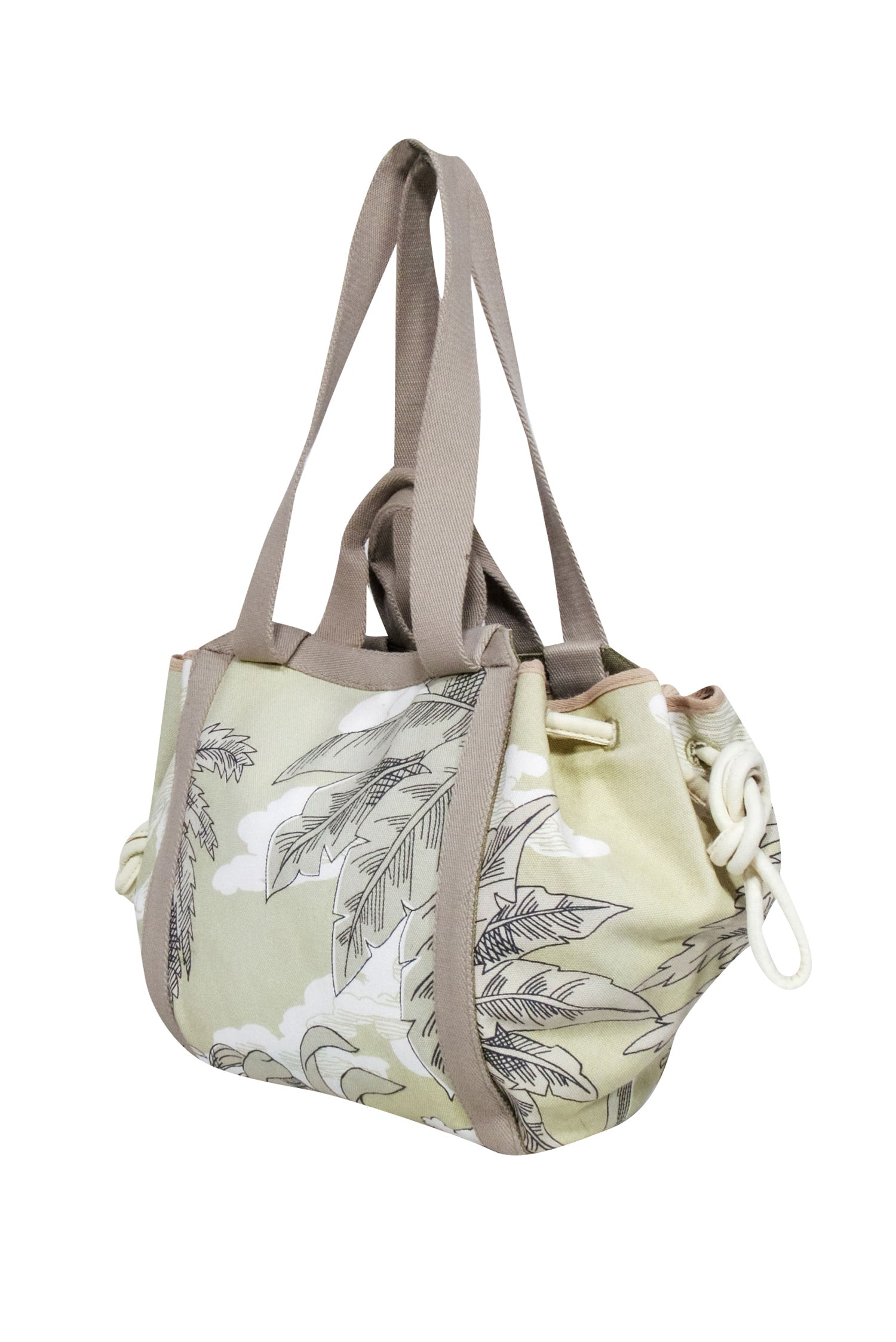 Inoui Editions - Tropical Paradise Drawstring Bag in Beige, Cream & Light Green