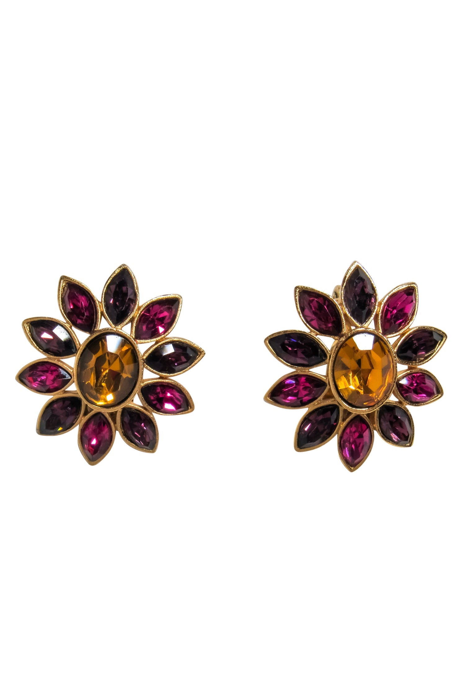 Yves Saint Laurent - Sparkling Gold, Pink & Purple Jeweled Clip-On Earrings