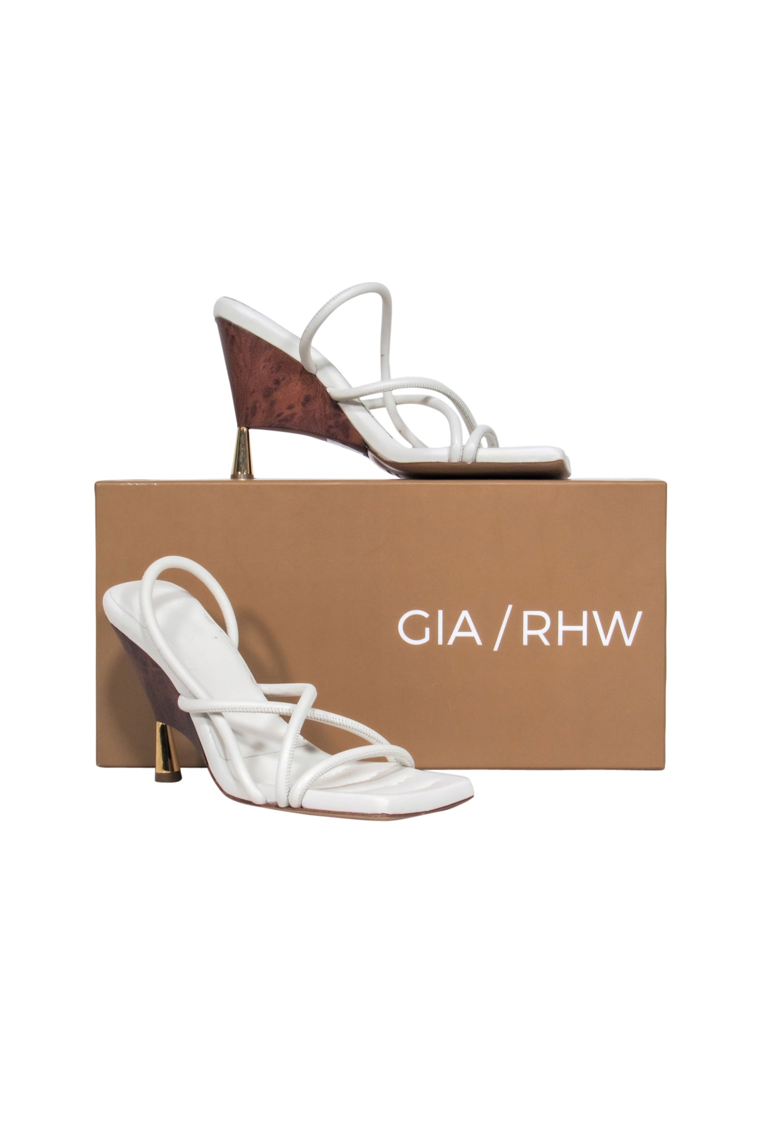 Gia Borghni - Stunning White Strappy Sosie 2 Pumps with Wood Heel, Size 8.0