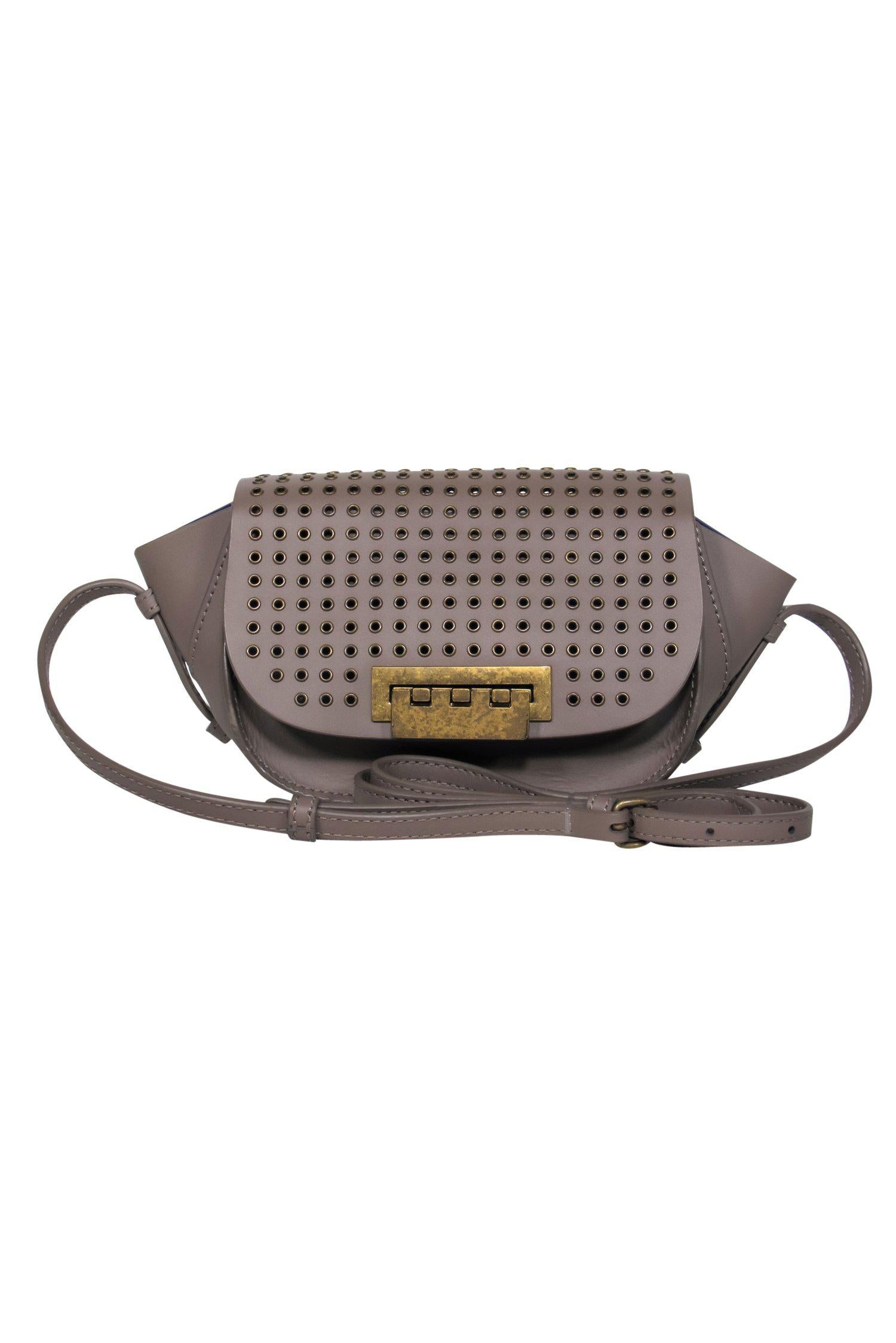 Zac Posen Taupe Leather Mini Crossbody with Grommets - A Chic Downtown Essential