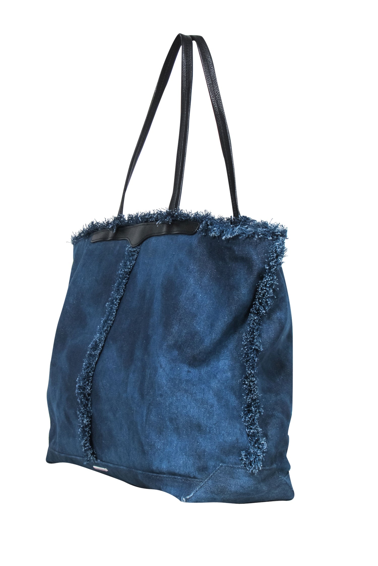 Rebecca Minkoff - Stunning Dark Wash Frayed Denim Tote with Leather Trim