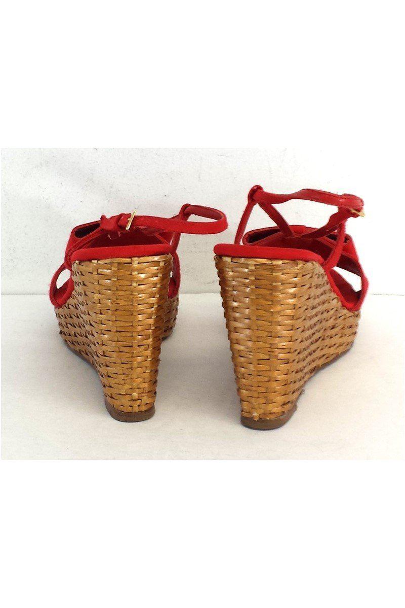 Gorgeous Kate Spade Red Canvas Bow & Woven Straw Wedges in Size 10 - Grab Yours Now!